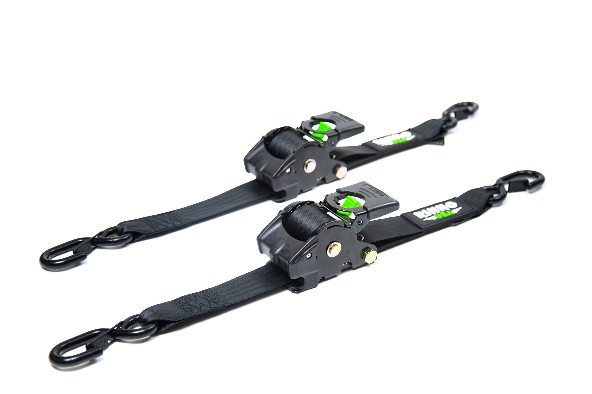 RHINO USA TD-RSRE2X10-BLK-R:   Rhino USA Retractable Ratchet Straps [2 in. x 10 ft., Black, Set of 2]