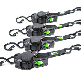 RHINO USA TD-RSRE1X10-BLK-R:   Rhino USA Retractable Ratchet Straps [1 in. x 10 ft., Black, Set of 4]