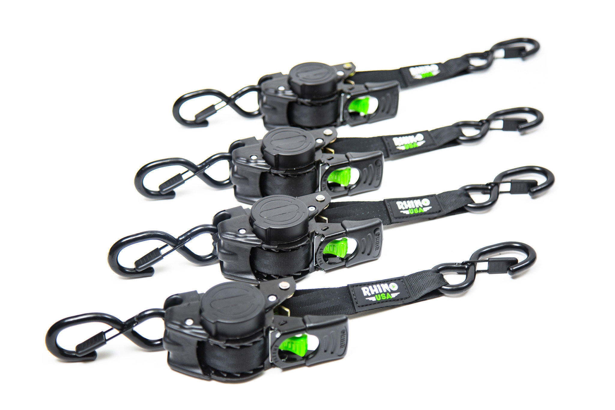 RHINO USA TD-RSRE1X10-BLK-R:   Rhino USA Retractable Ratchet Straps [1 in. x 10 ft., Black, Set of 4]