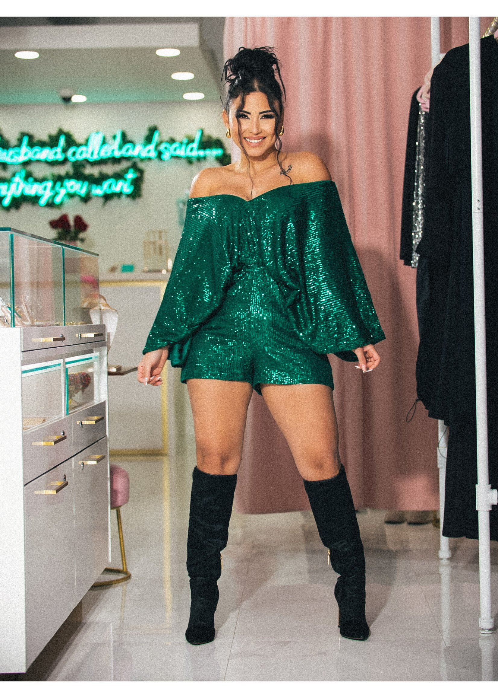 Kimono Sleeve Sequin Romper