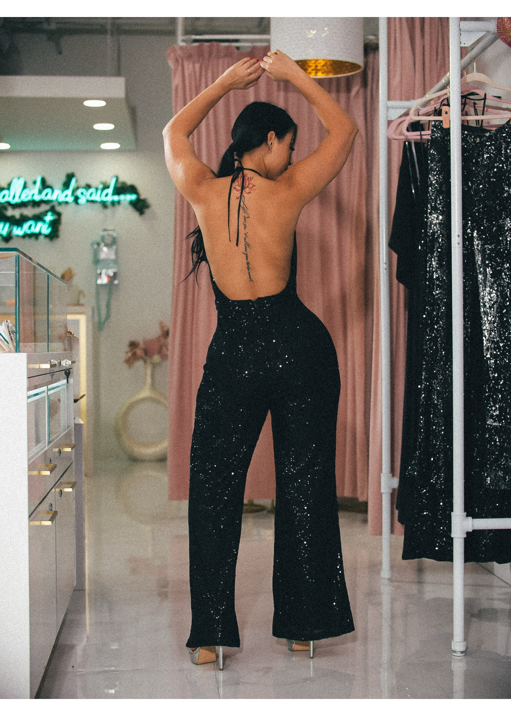 Halter Backless Sequin Jumpsuit