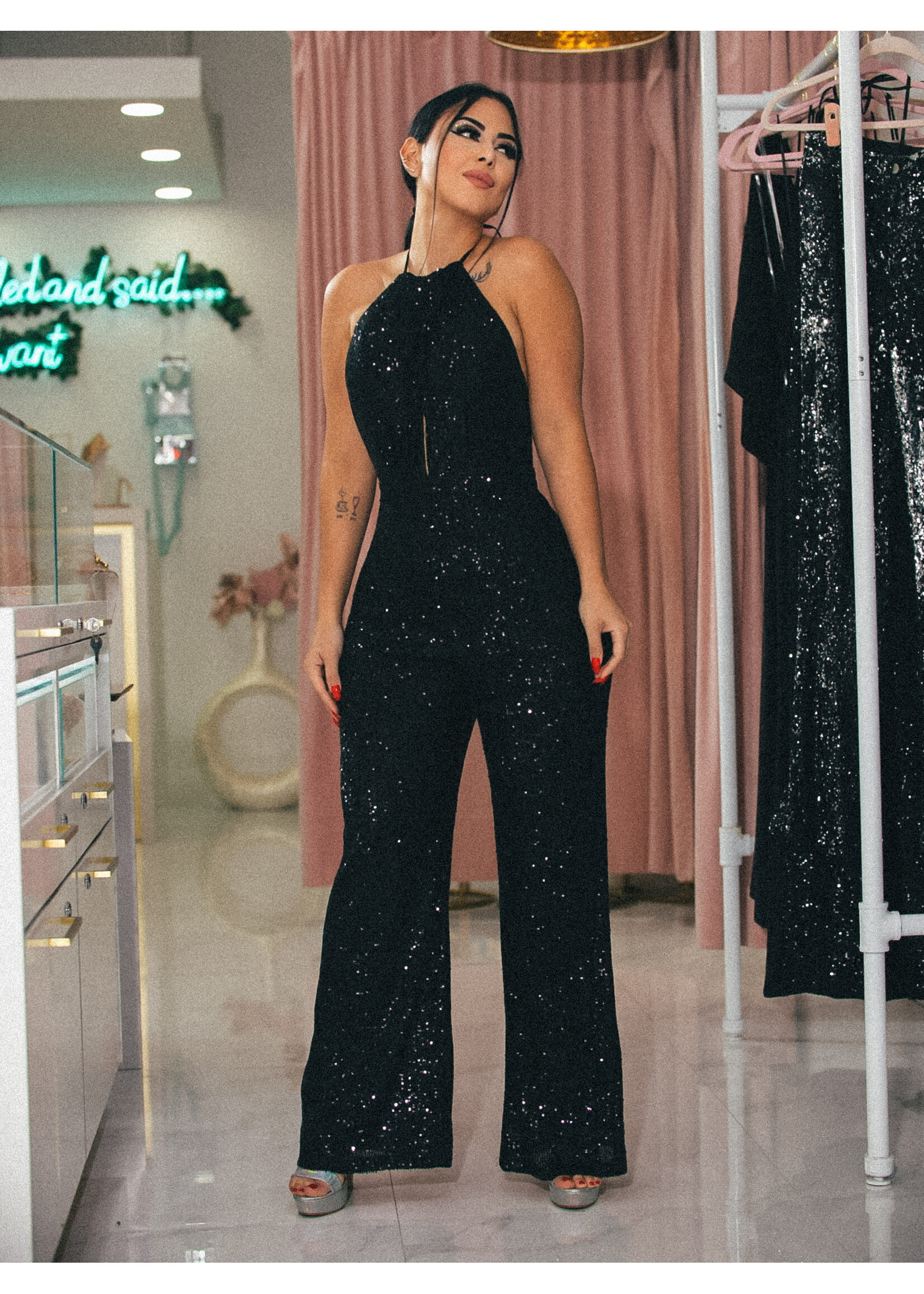 Halter Backless Sequin Jumpsuit