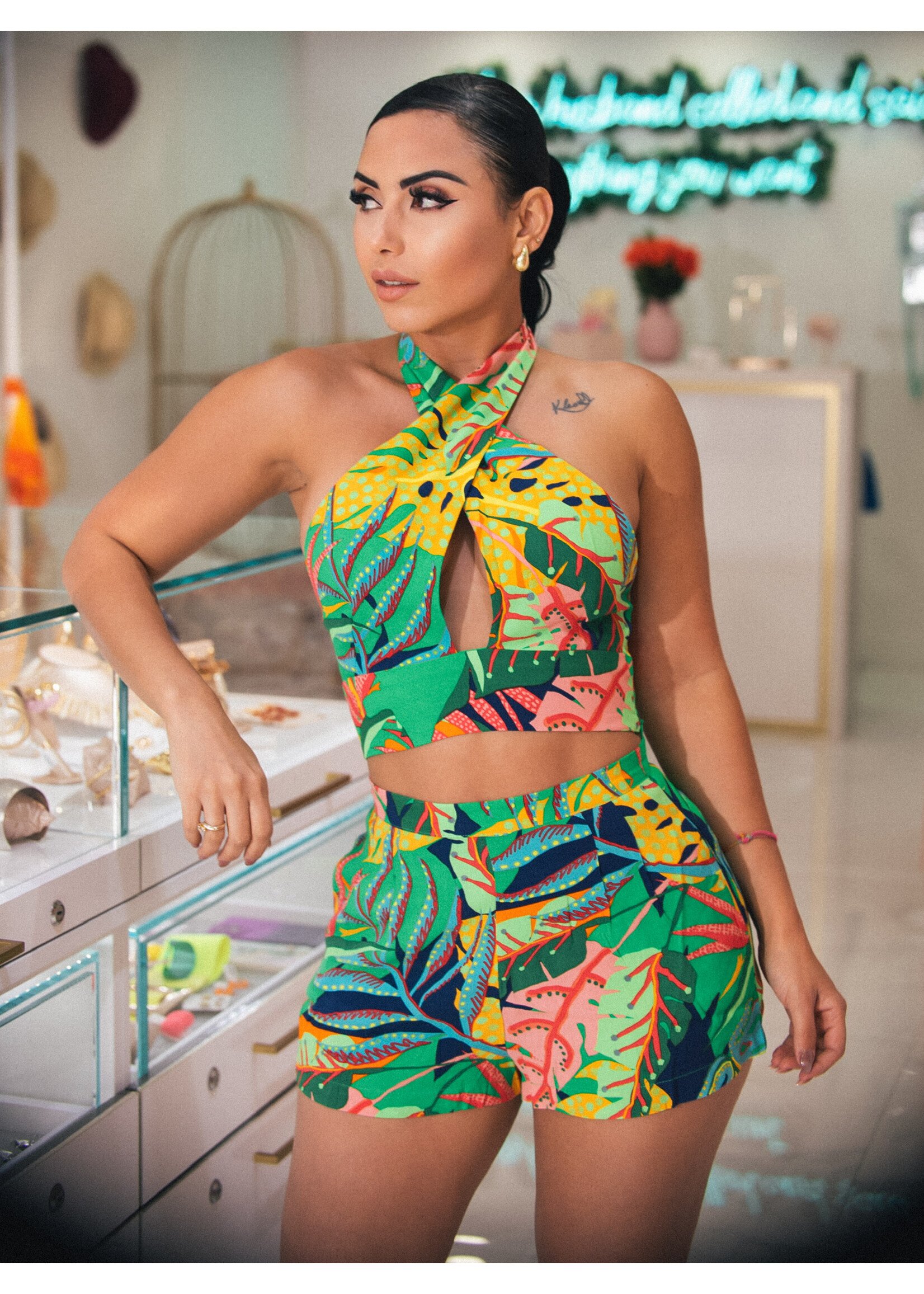 Tropical Print High Waist Short