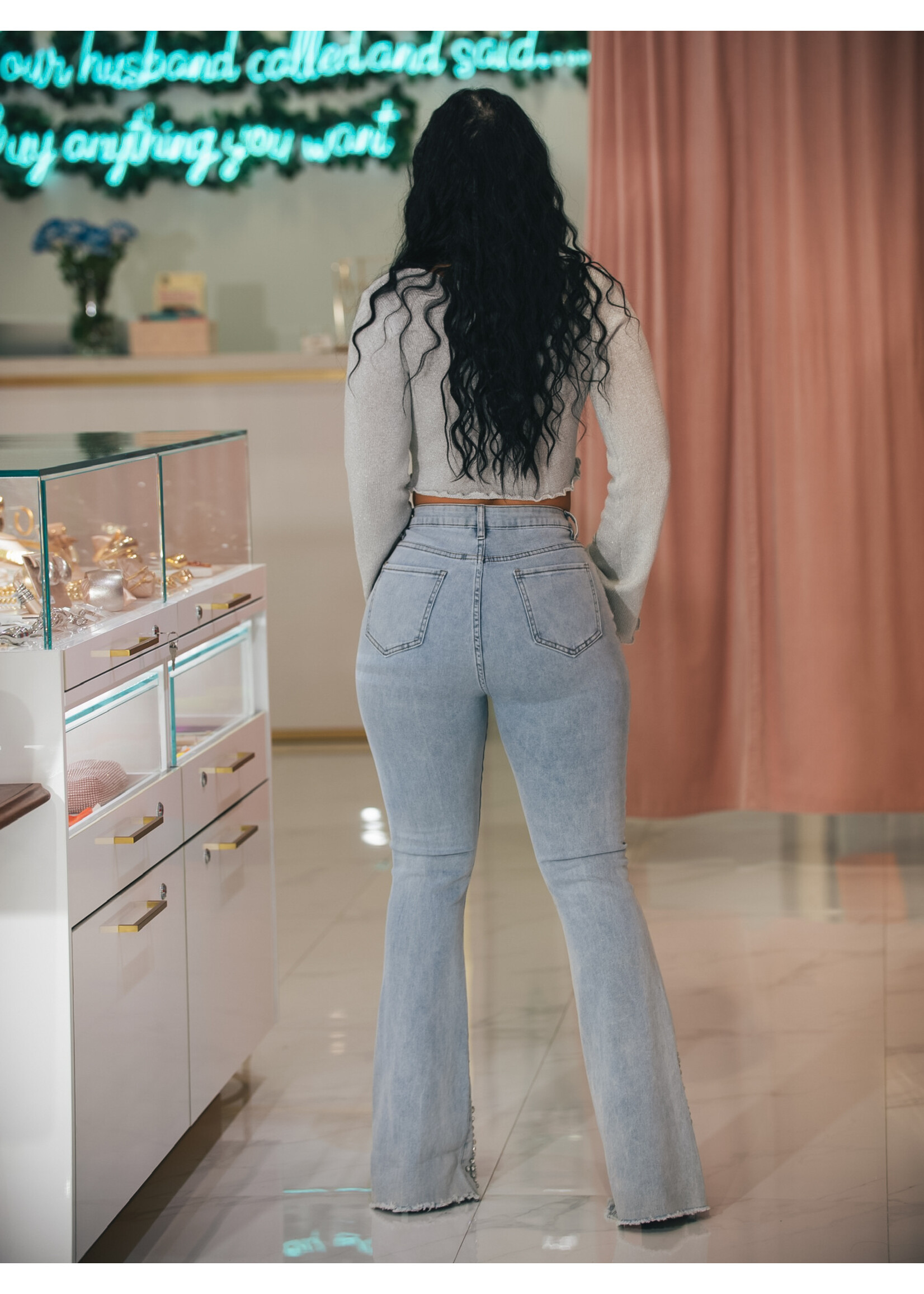 Highwaist Jeans w/Diamonds Details