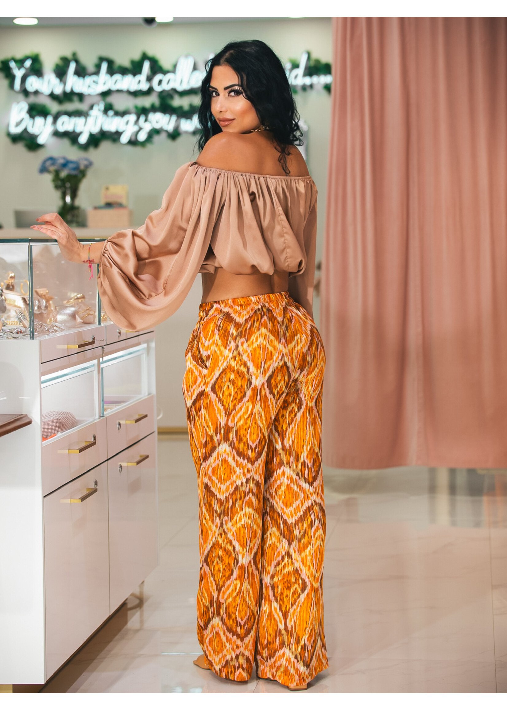 Off Shoulder Satin Balloon Top