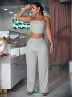 Glittering Crop Top & Pants Set