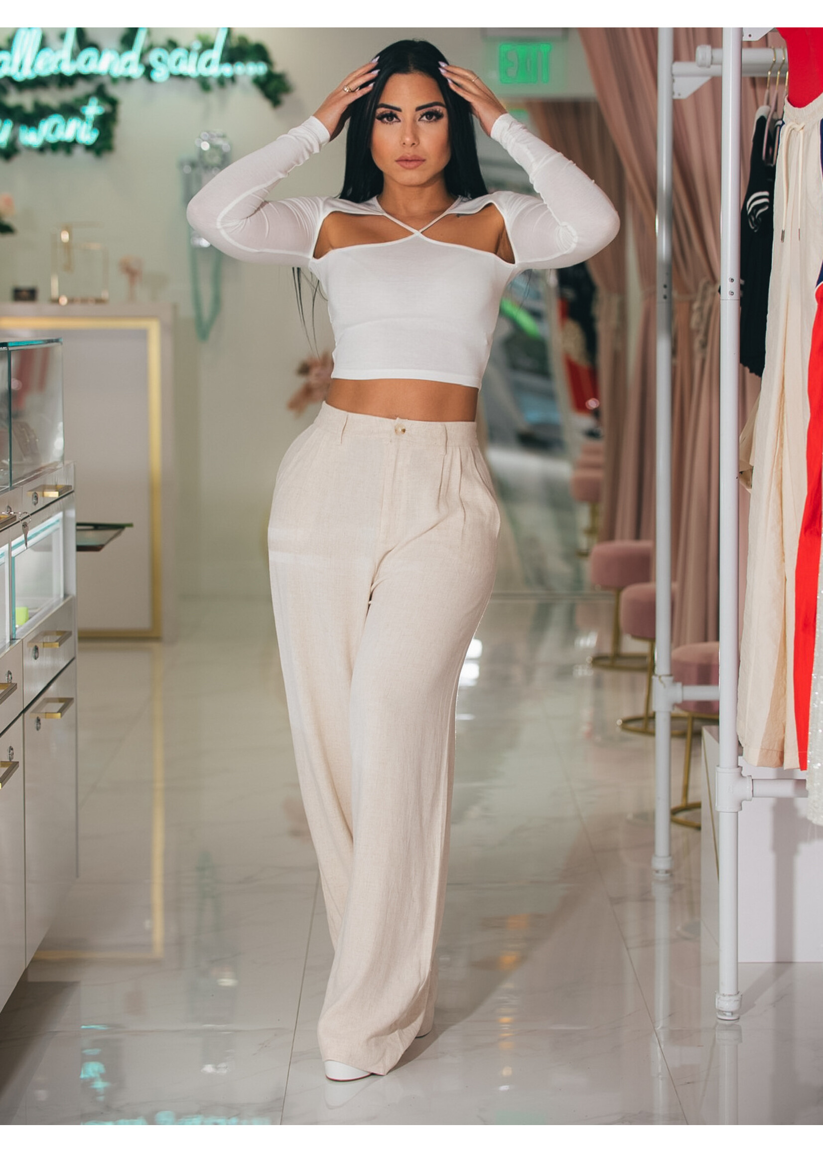 Cross Front Long Sleeves Top