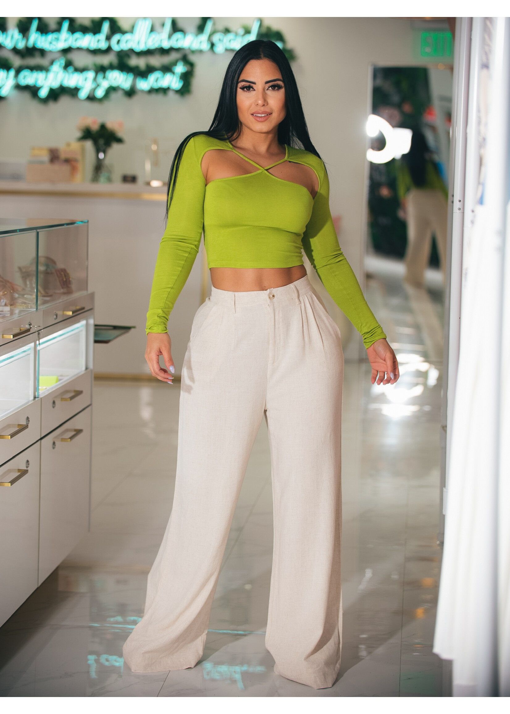 Cross Front Long Sleeves Top
