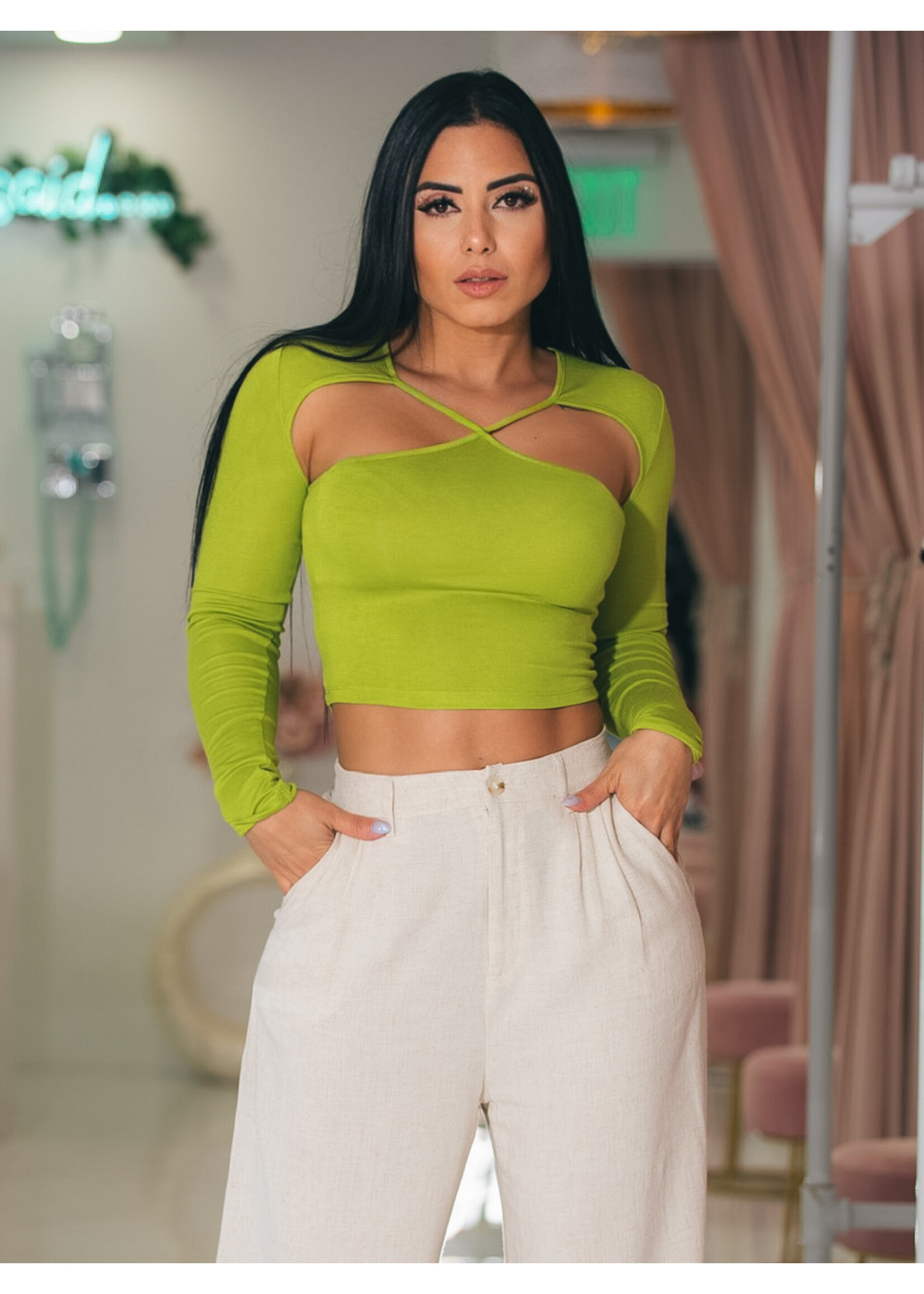 Cross Front Long Sleeves Top