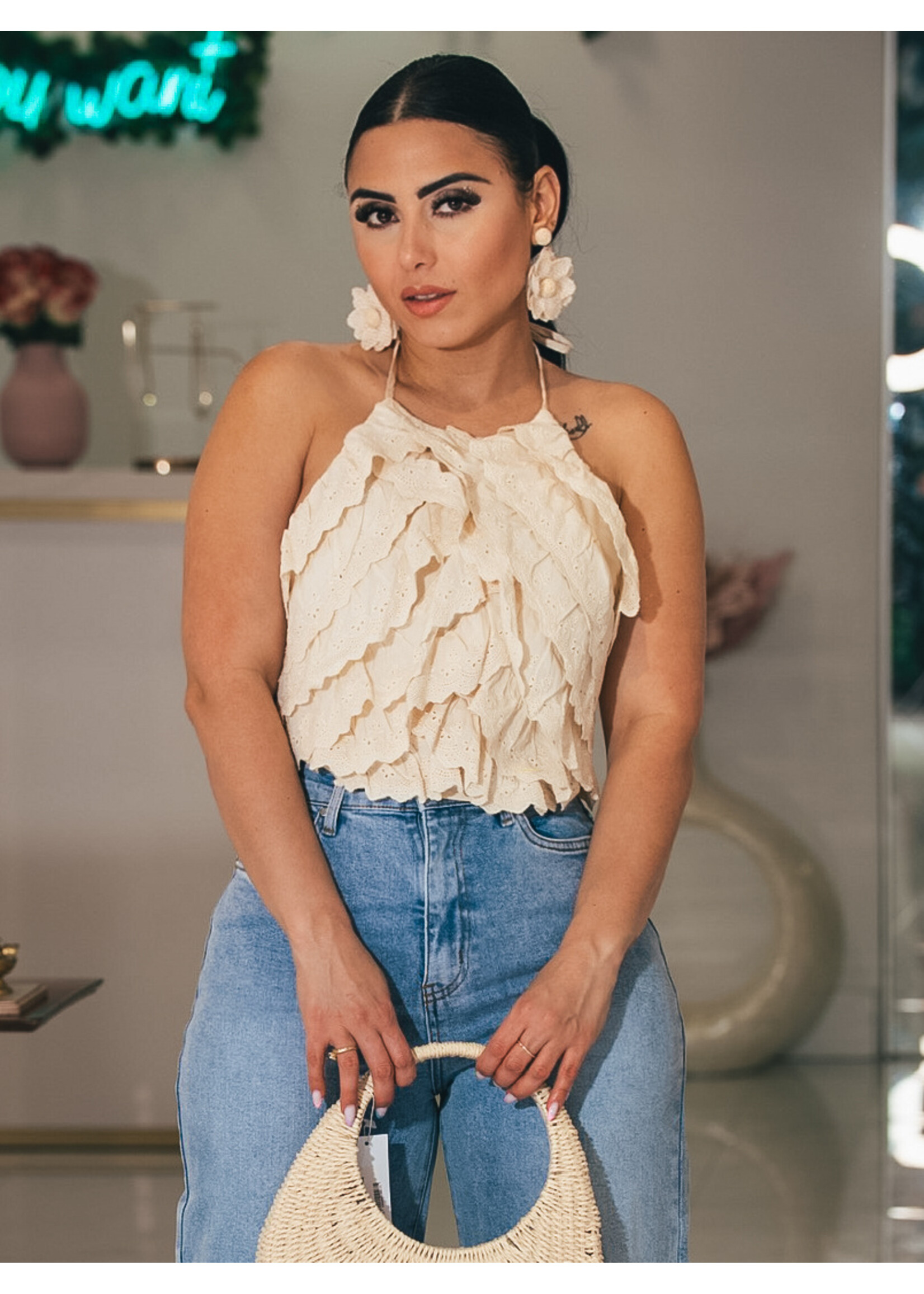 Halter Embroidery Details Top