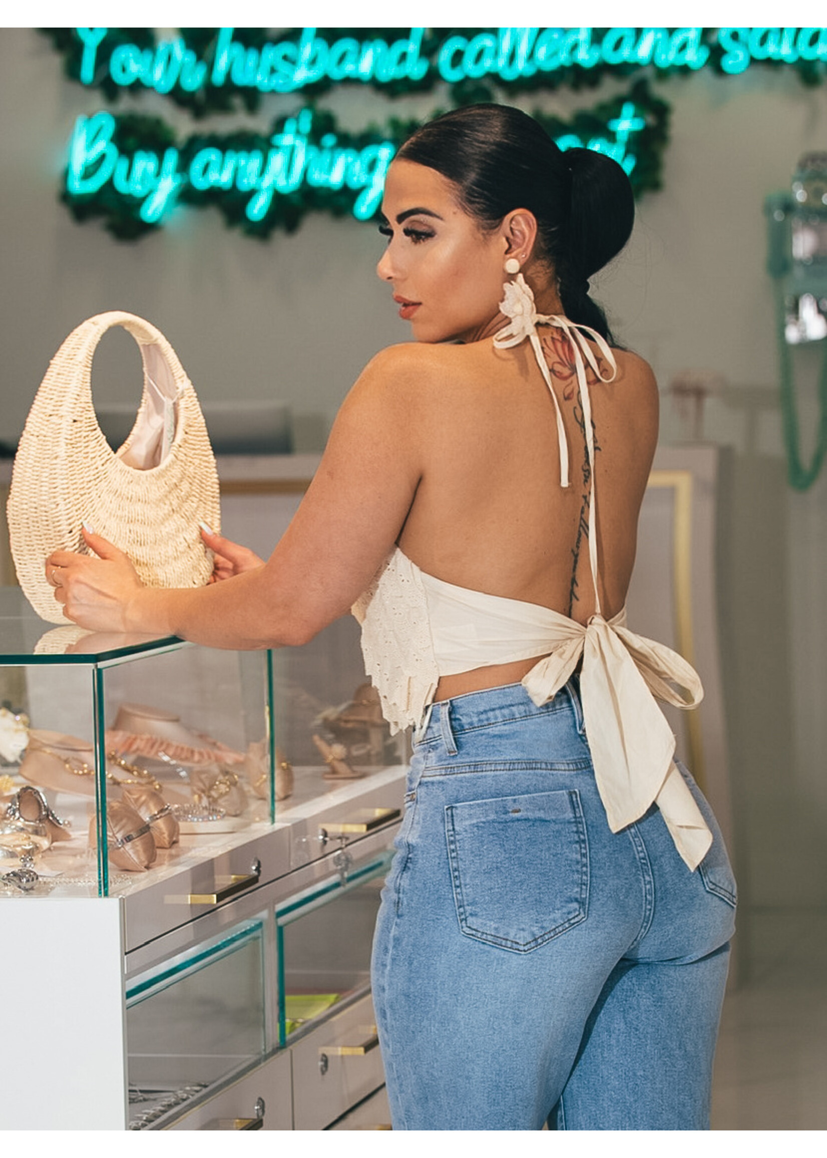 Halter Embroidery Details Top