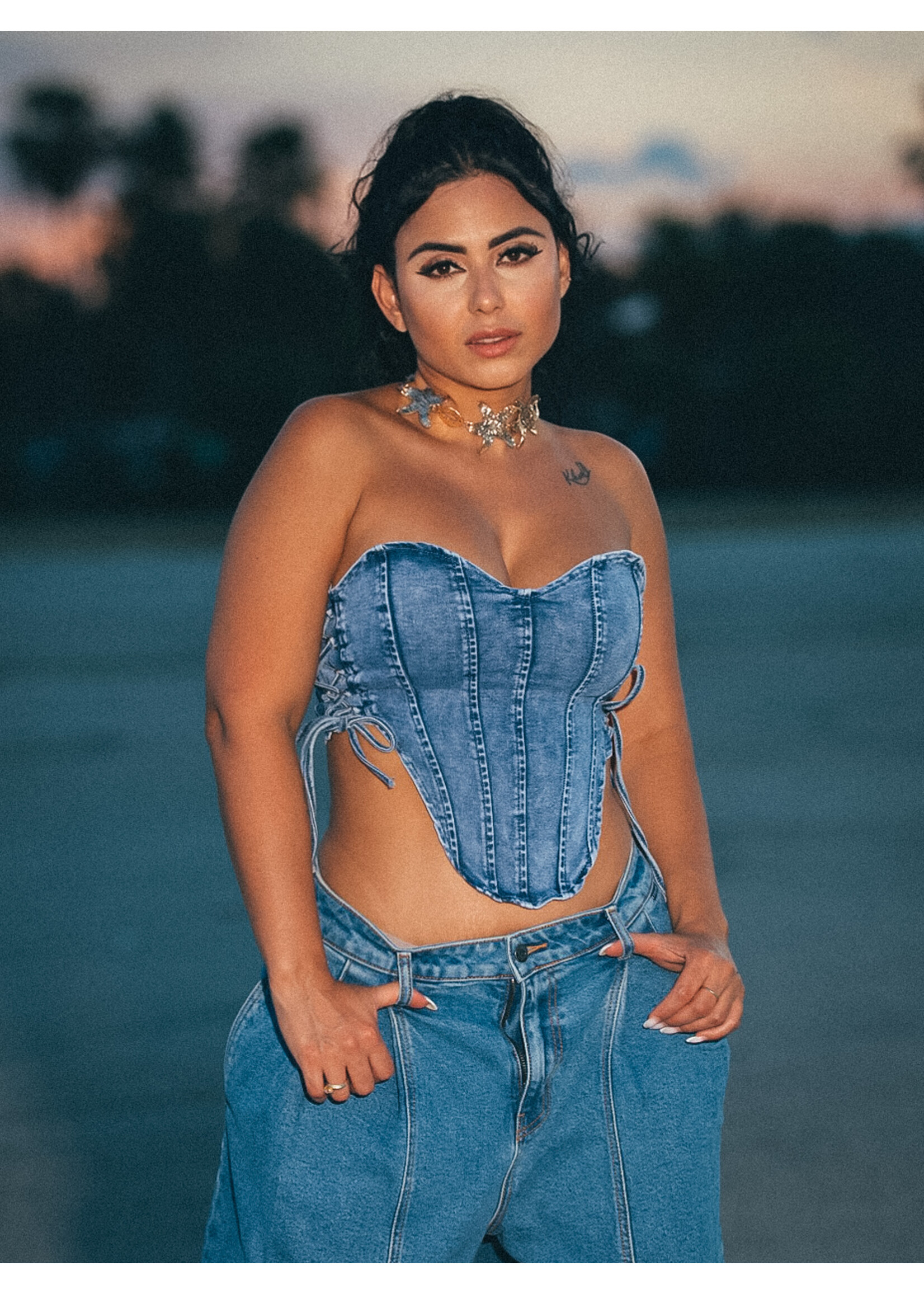 Stone Wash Denim Corset
