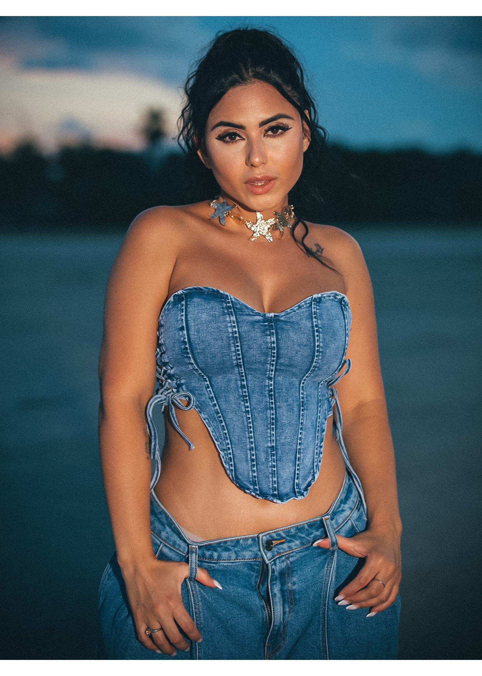 Stone Wash Denim Corset