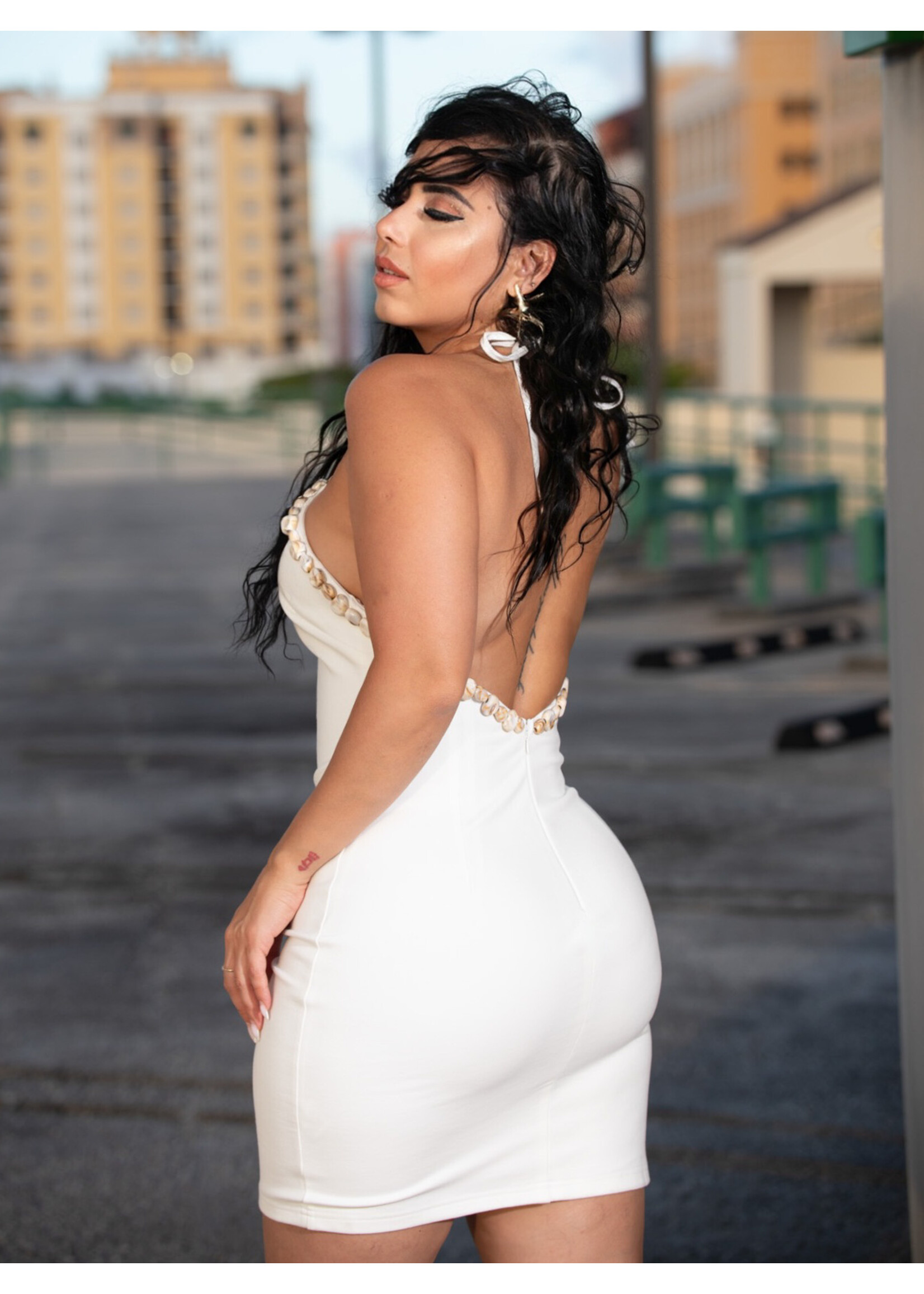 Shell Details Halter Mini Dress