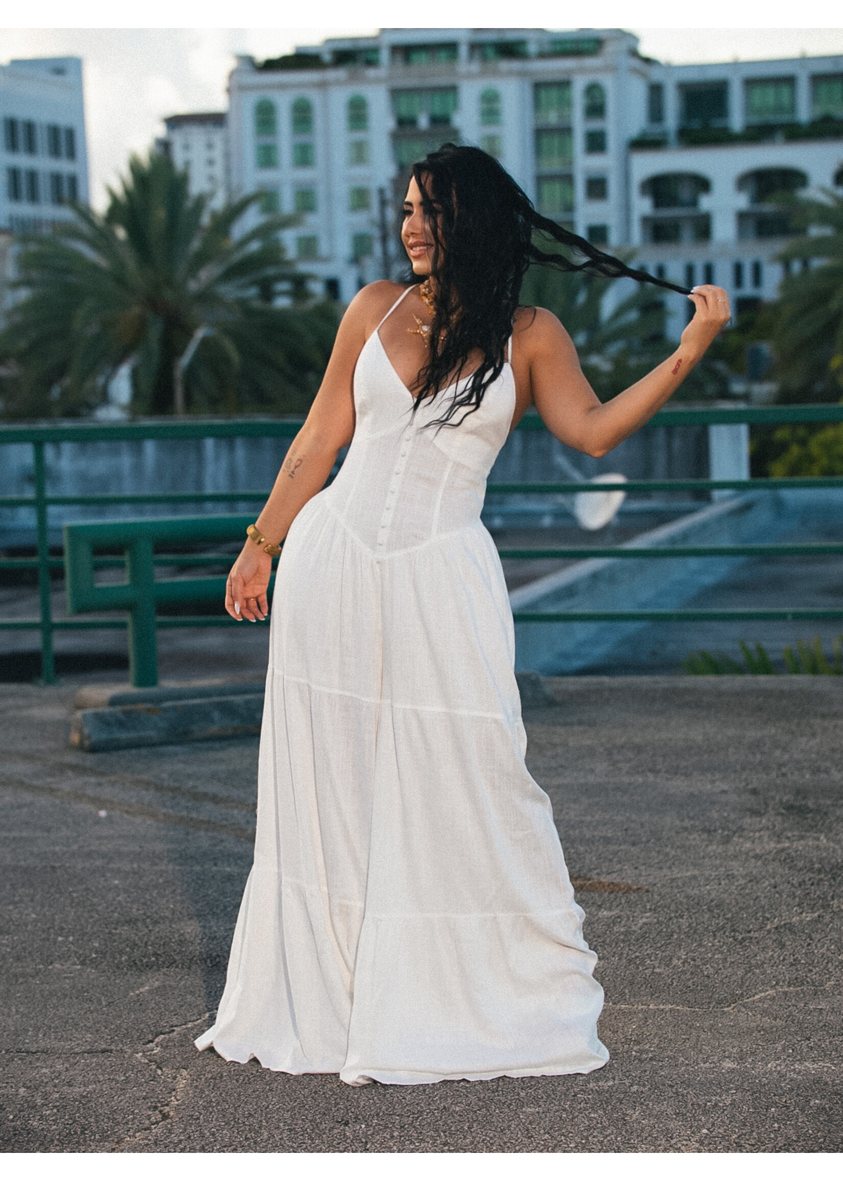 Linen V-Neck Wide Leg Jumpsuit