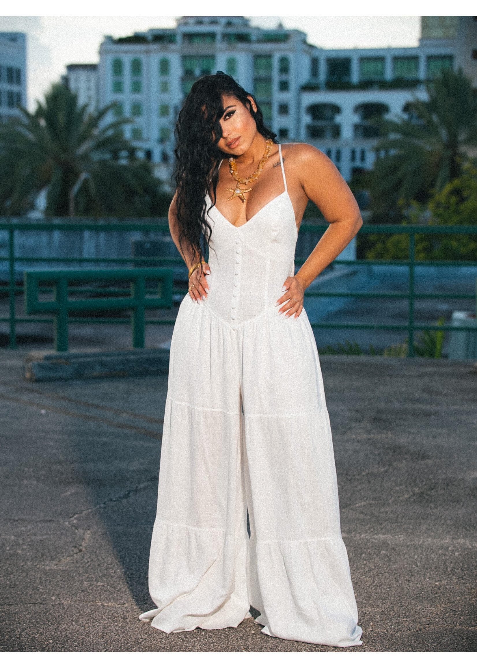 Linen V-Neck Wide Leg Jumpsuit