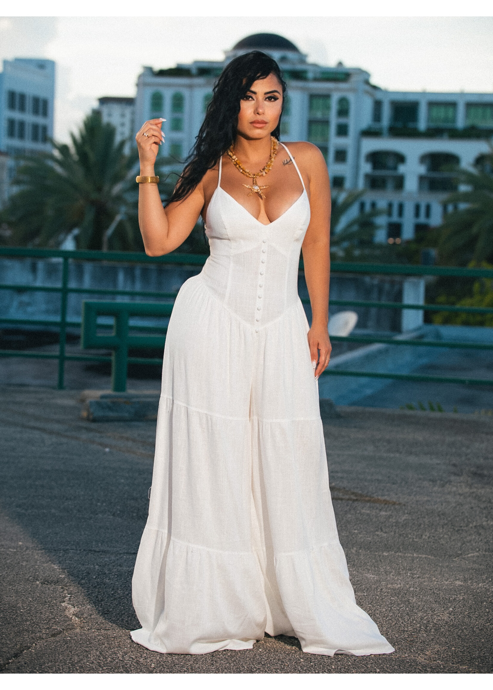 Linen V-Neck Wide Leg Jumpsuit