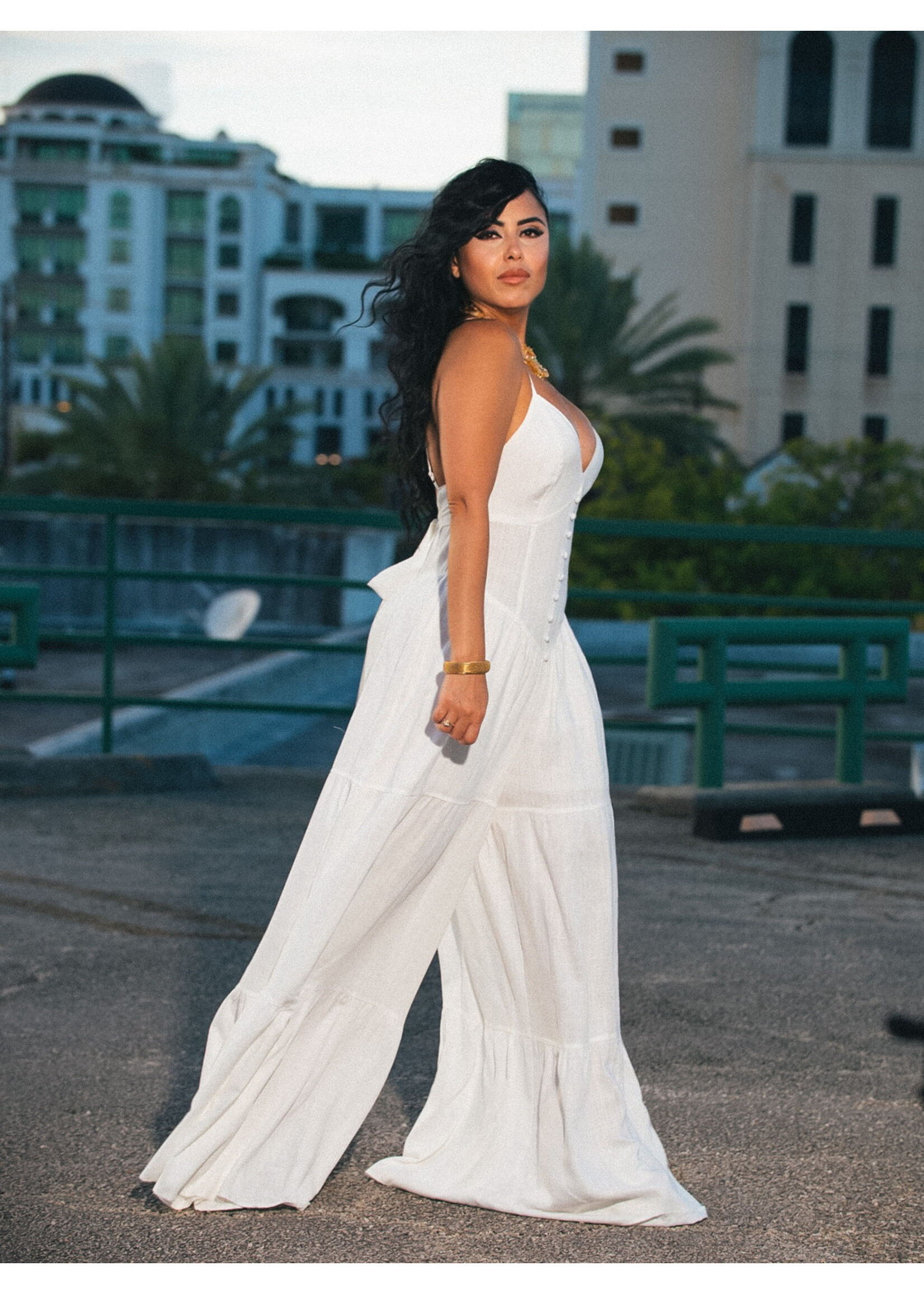 Linen V-Neck Wide Leg Jumpsuit
