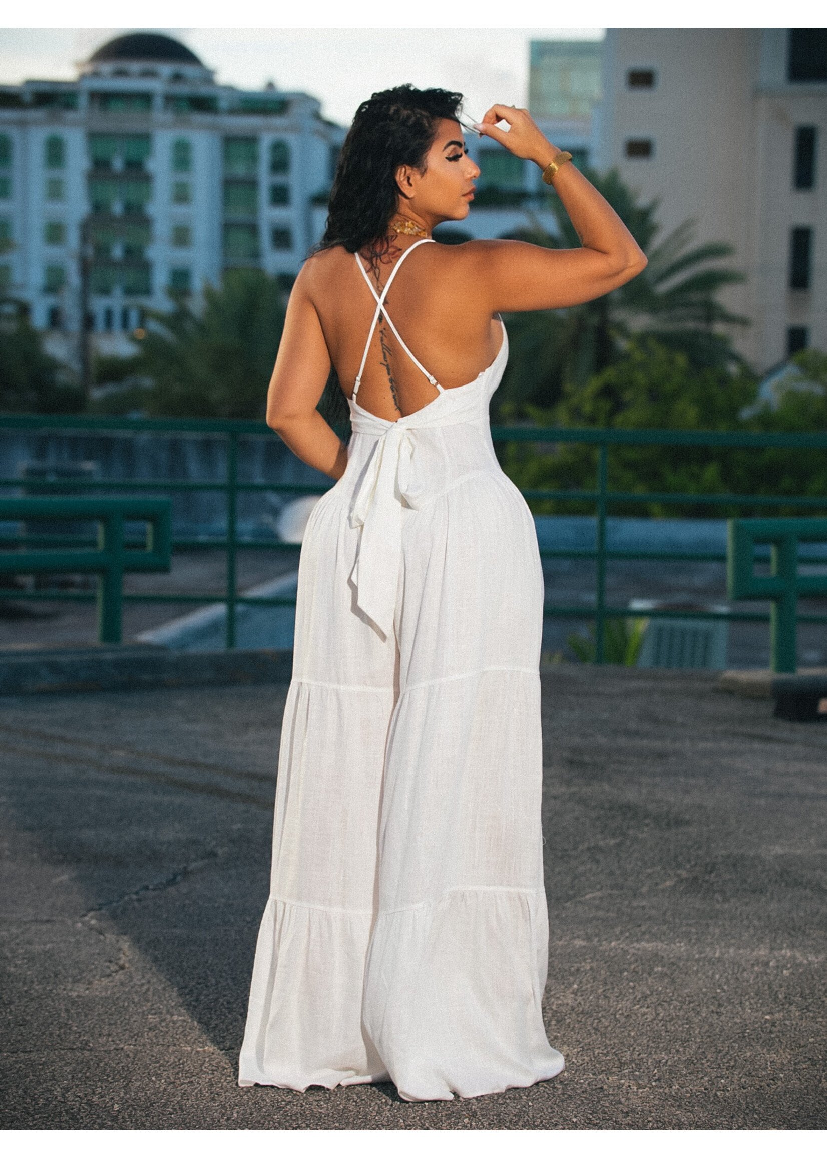Linen V-Neck Wide Leg Jumpsuit