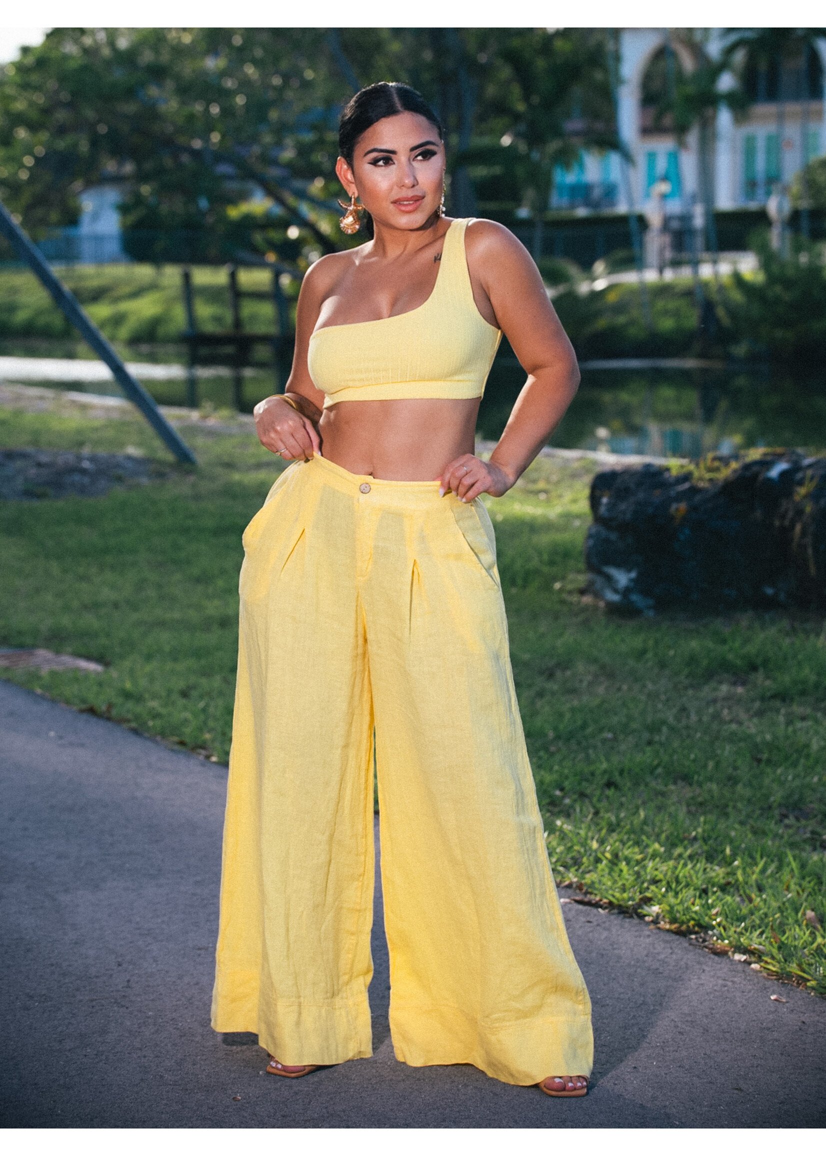 Linen High Waist Pants + Crop Top