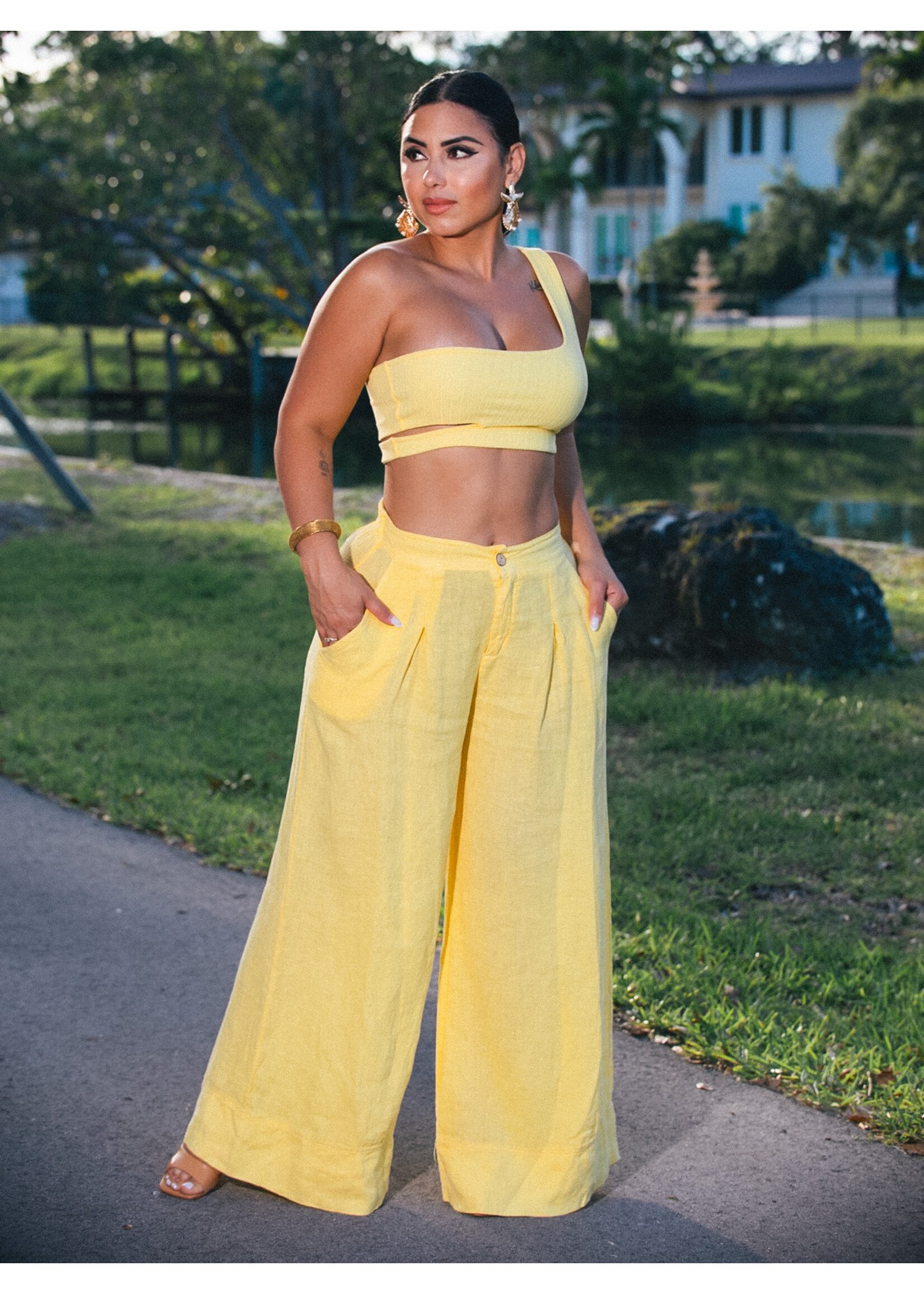 Linen High Waist Pants + Crop Top