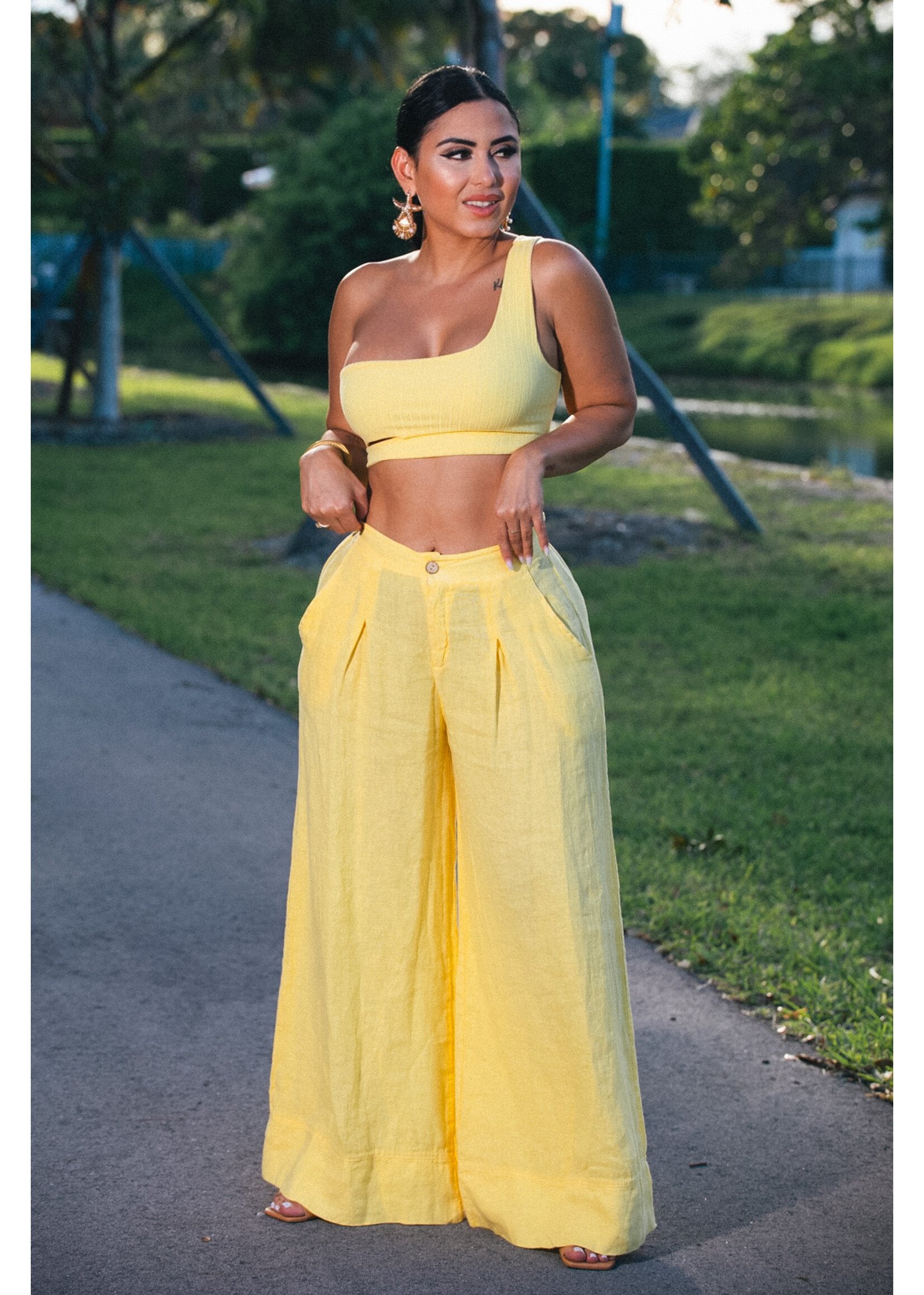 Linen High Waist Pants + Crop Top