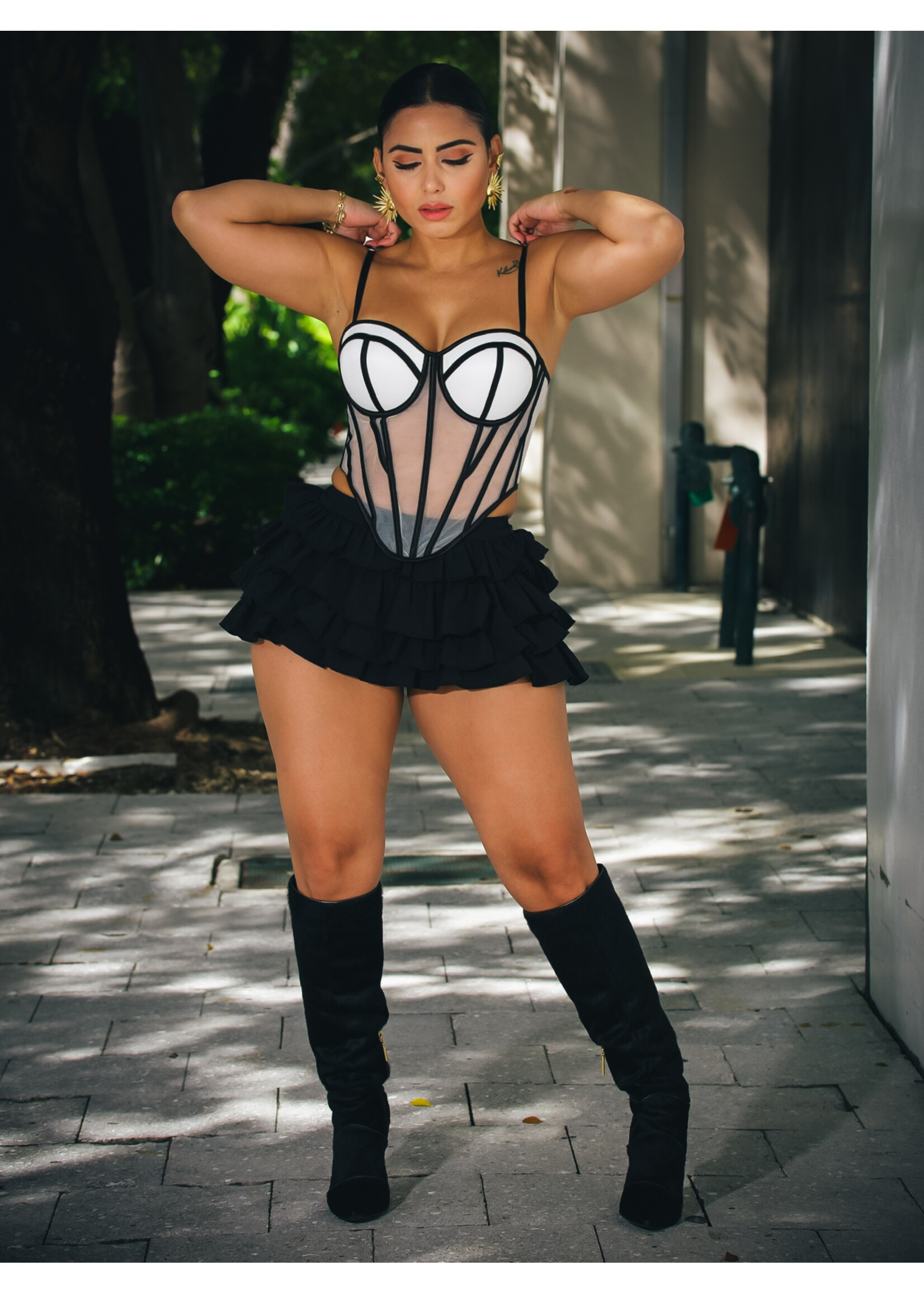 Tiered Mini Skirt W/Short Lining