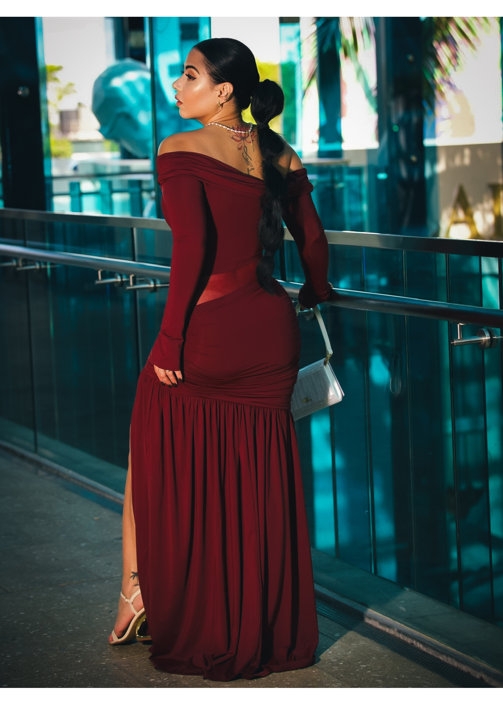 Enchanting Ruched Off-shoulder Maxi Dress