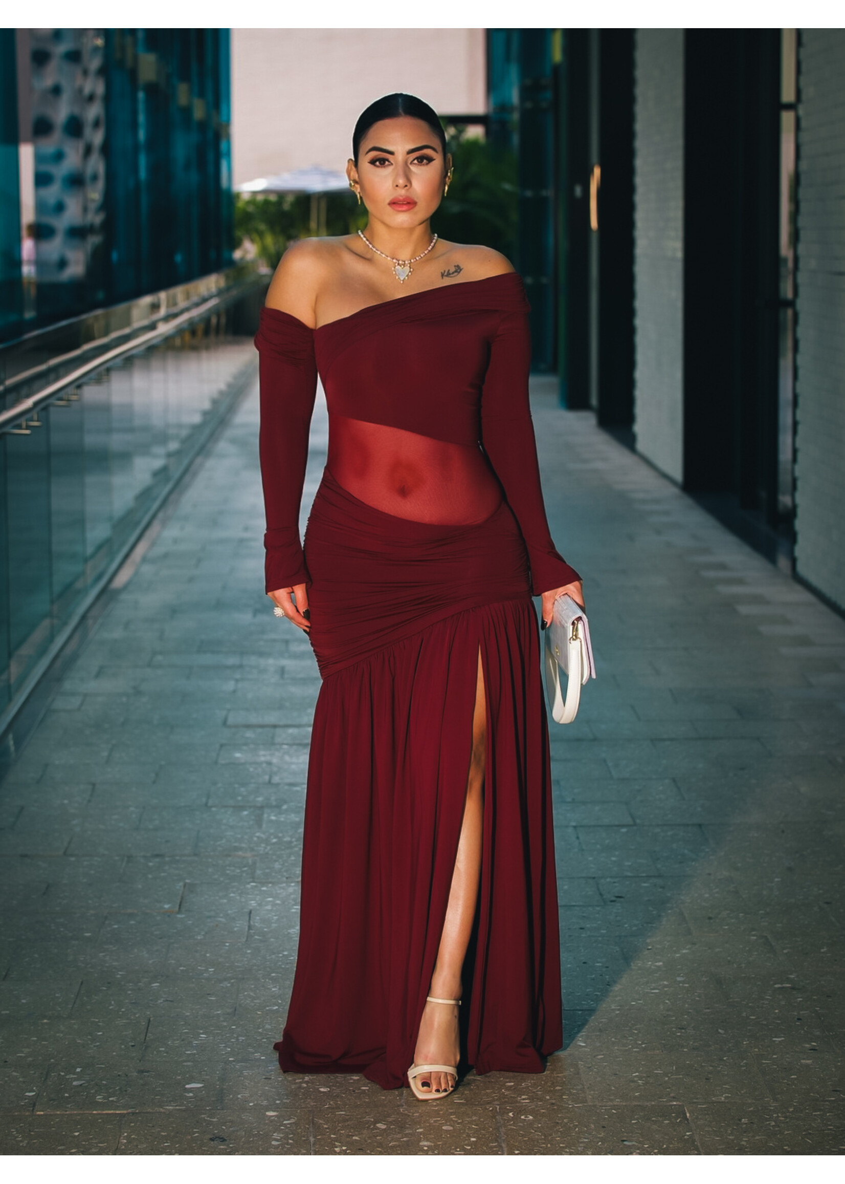 Enchanting Ruched Off-shoulder Maxi Dress