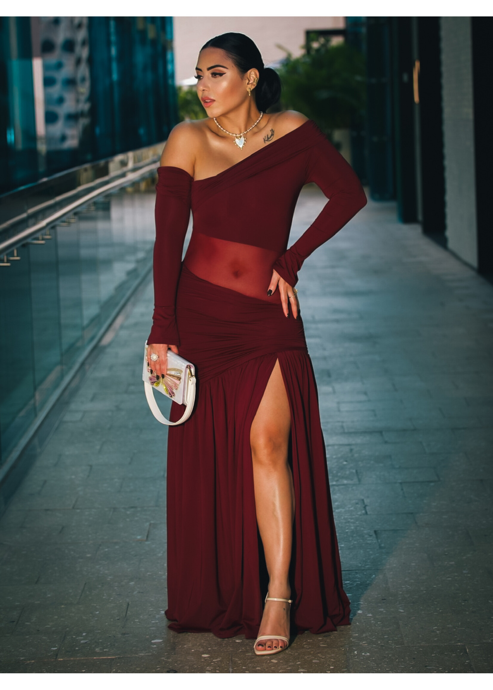 Enchanting Ruched Off-shoulder Maxi Dress