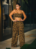 Bold Leopard Print Silk Pant and  Bandeau Set