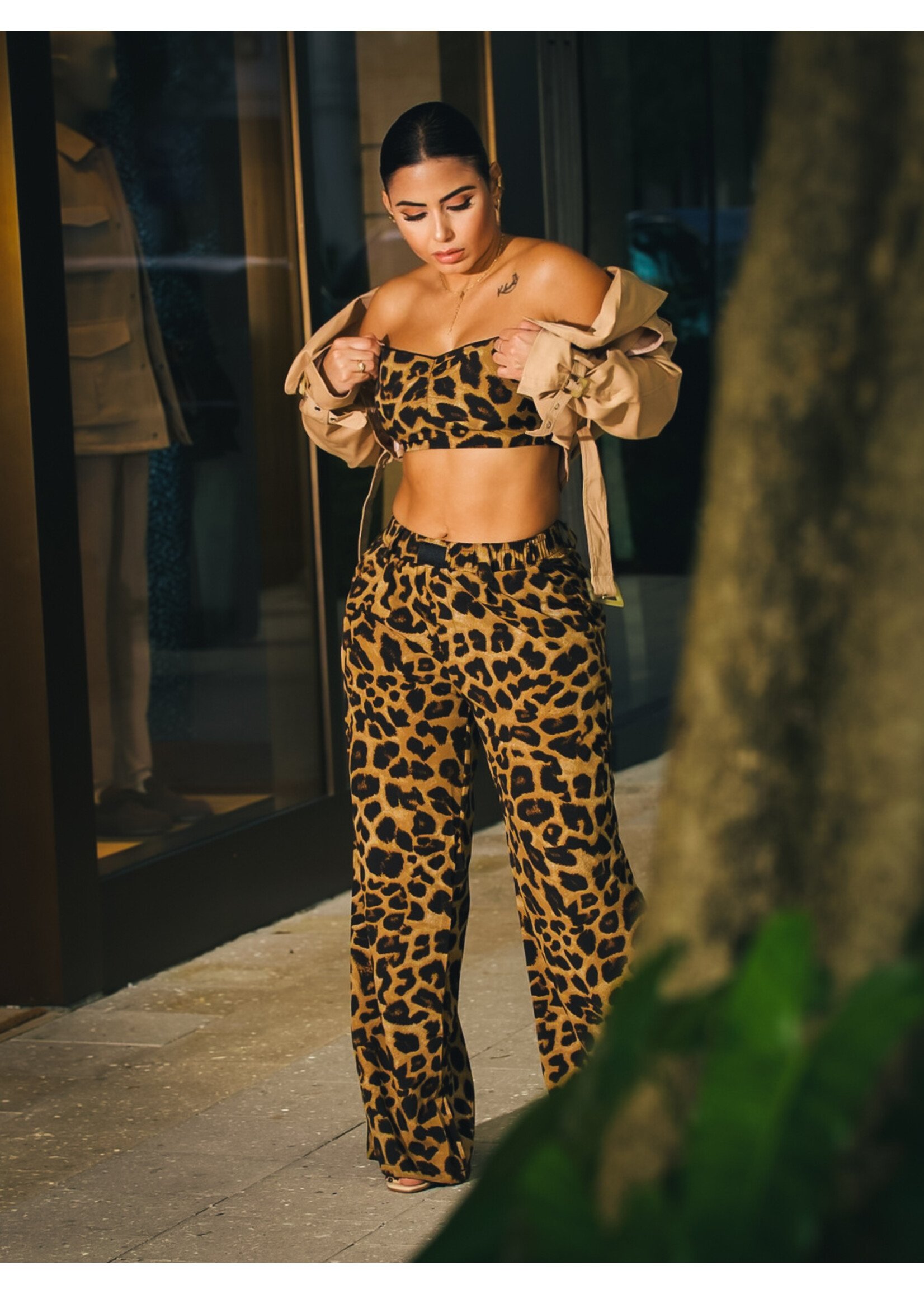 Bold Leopard Print Silk Pant and  Bandeau Set