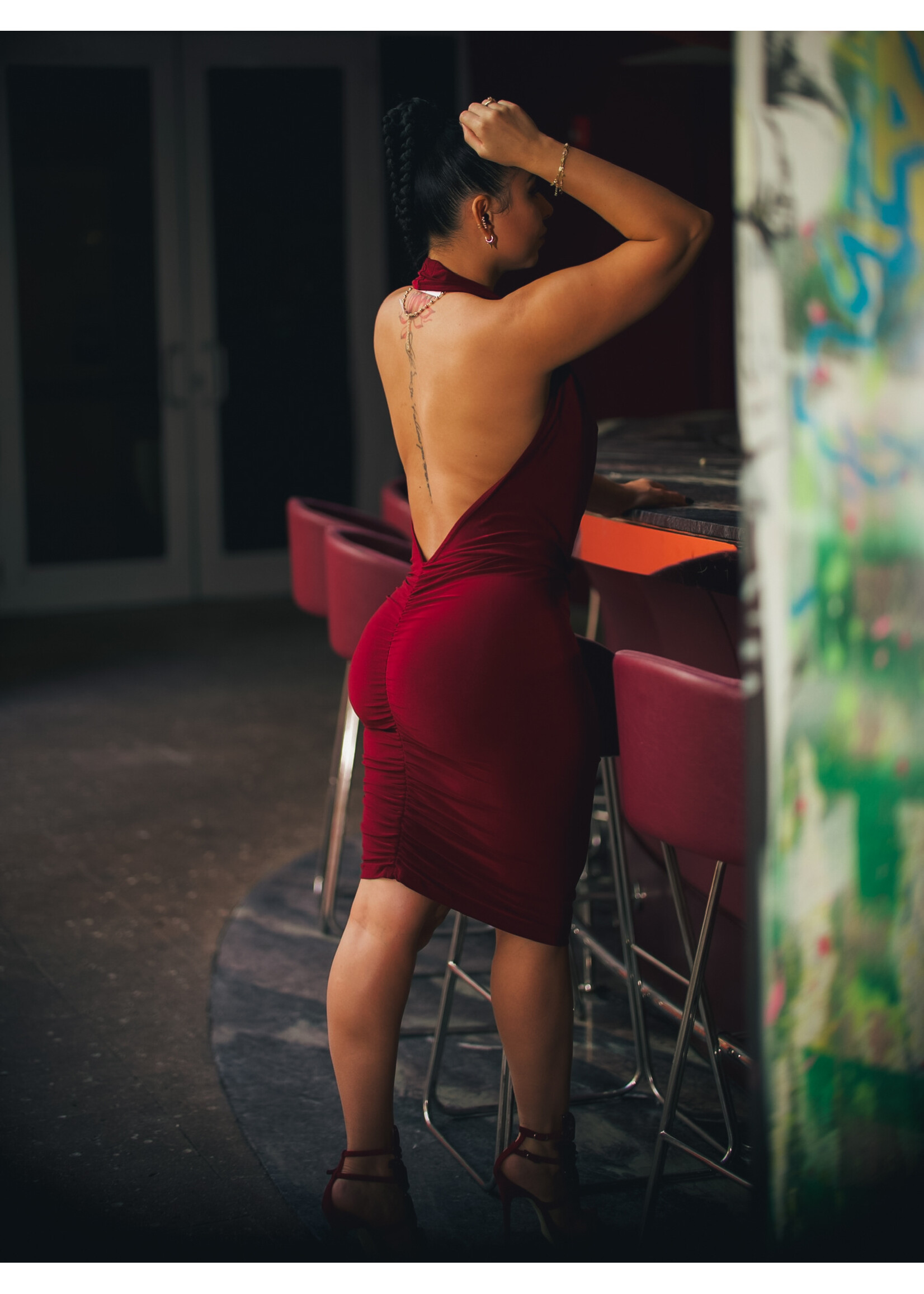 Deep V-Neck Open Back Dress