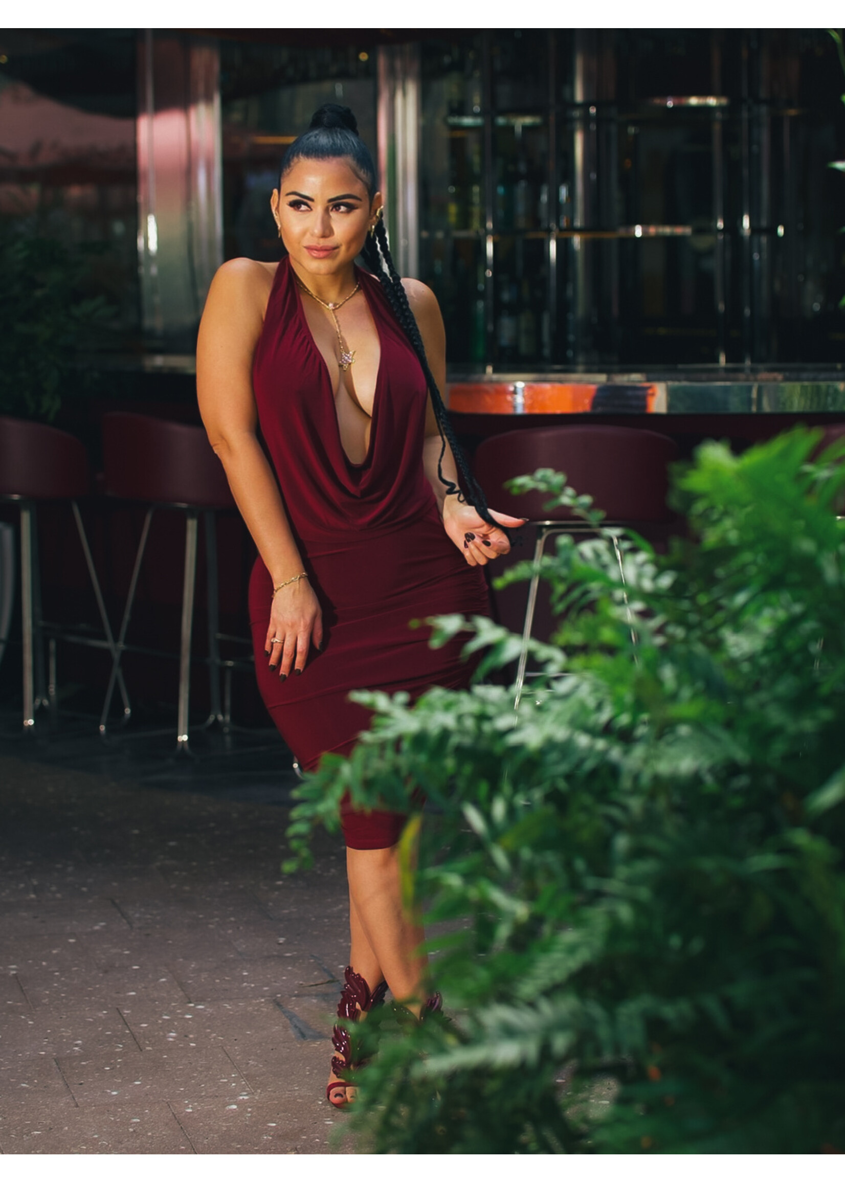 Deep V-Neck Open Back Dress