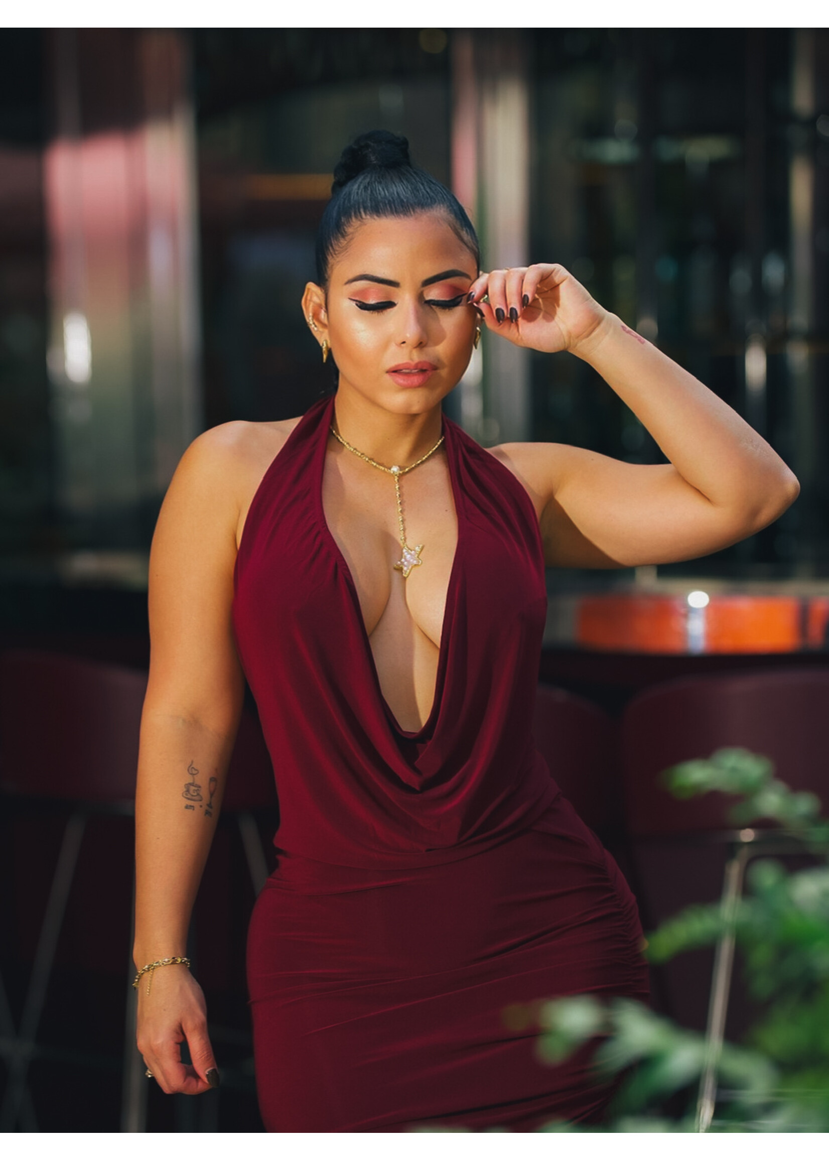 Deep V-Neck Open Back Dress