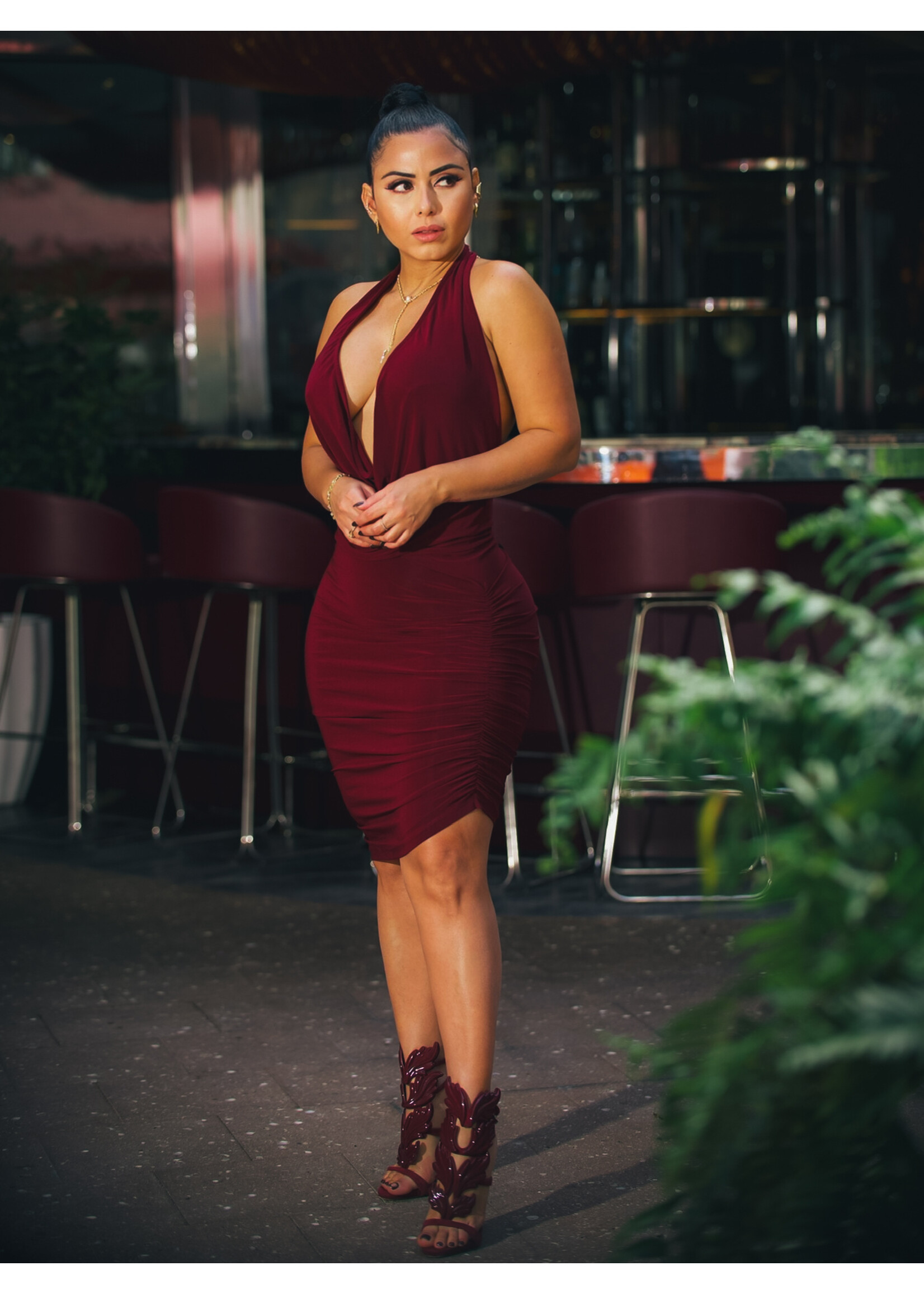 Deep V-Neck Open Back Dress