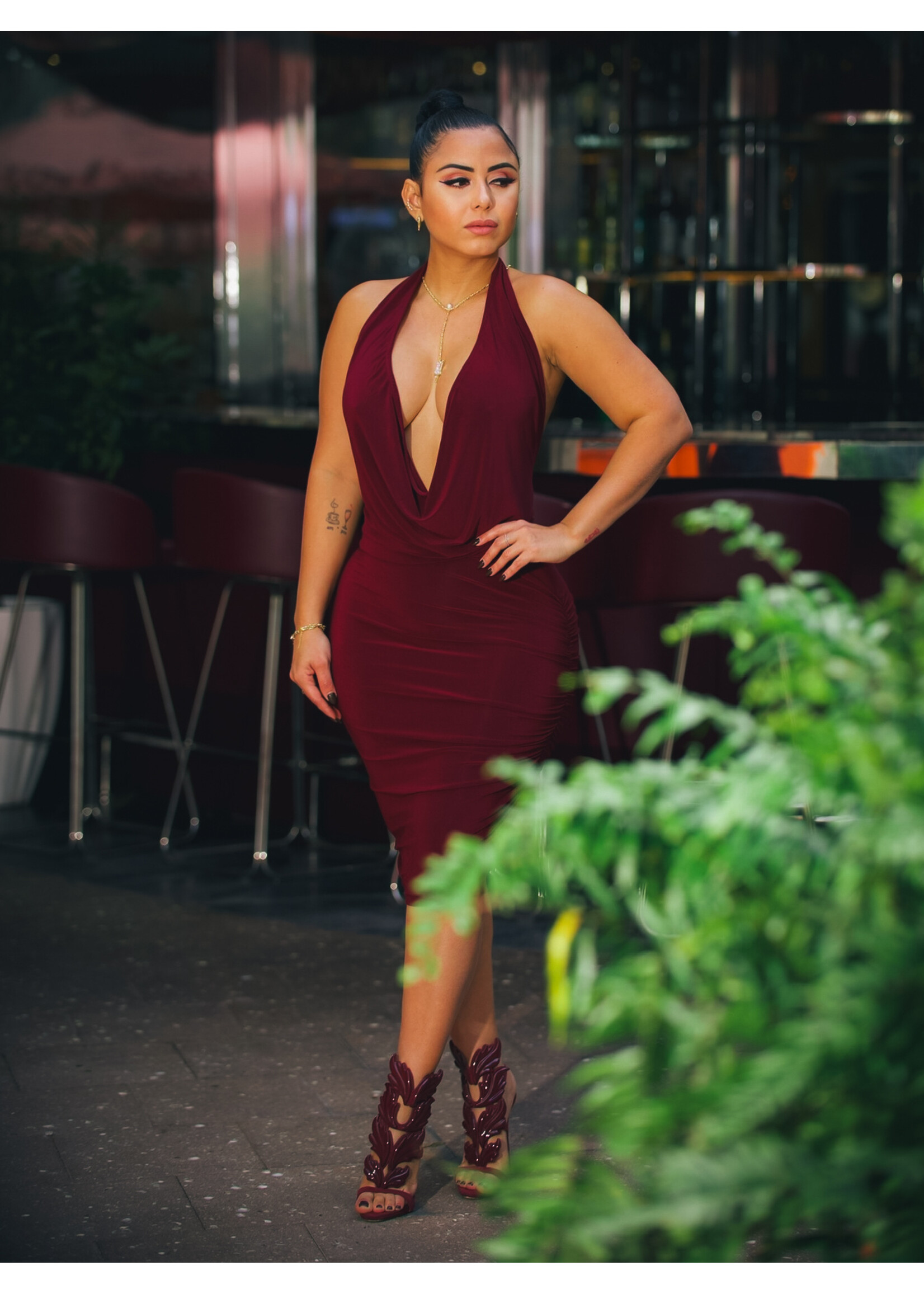 Deep V-Neck Open Back Dress