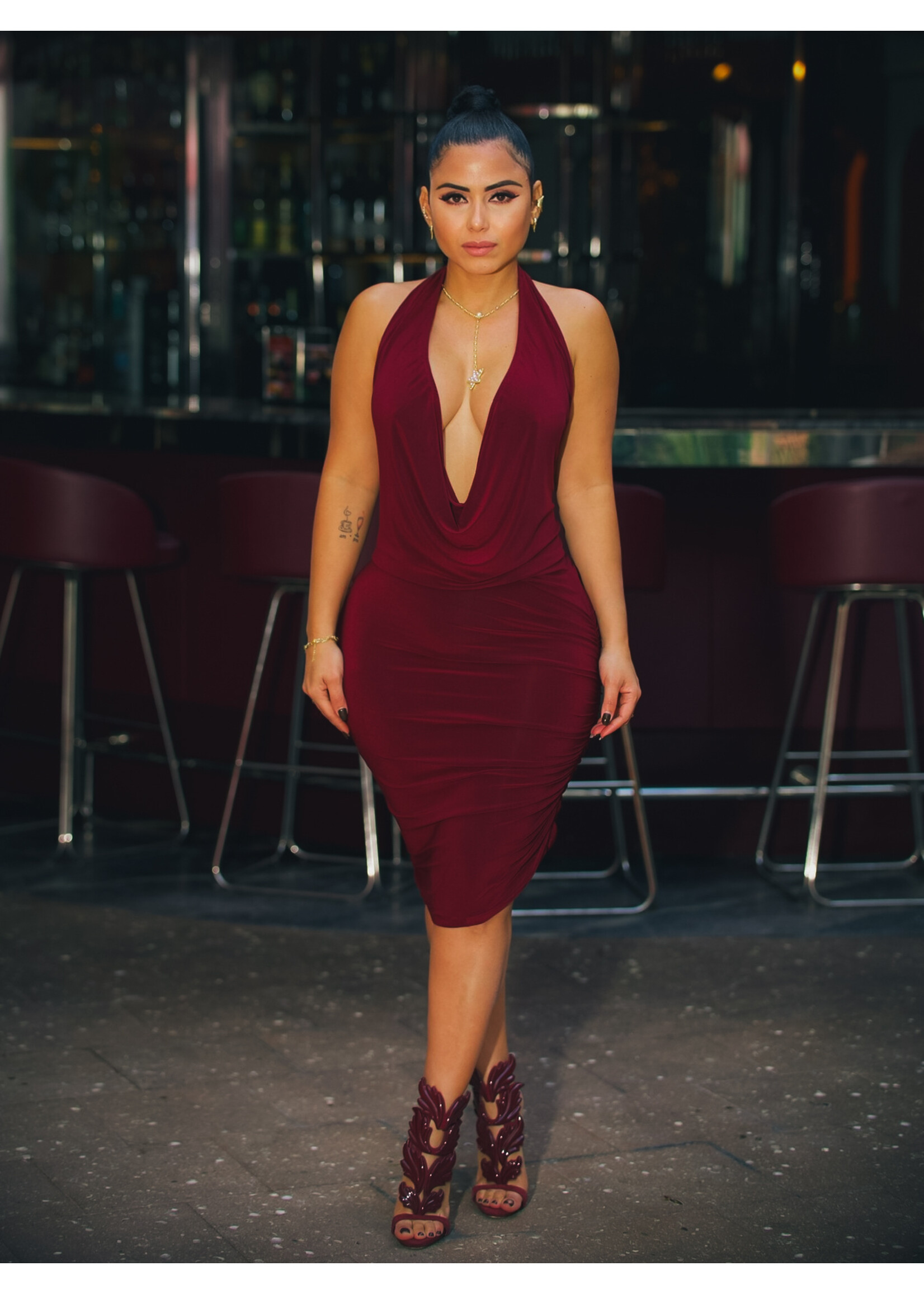 Deep V-Neck Open Back Dress