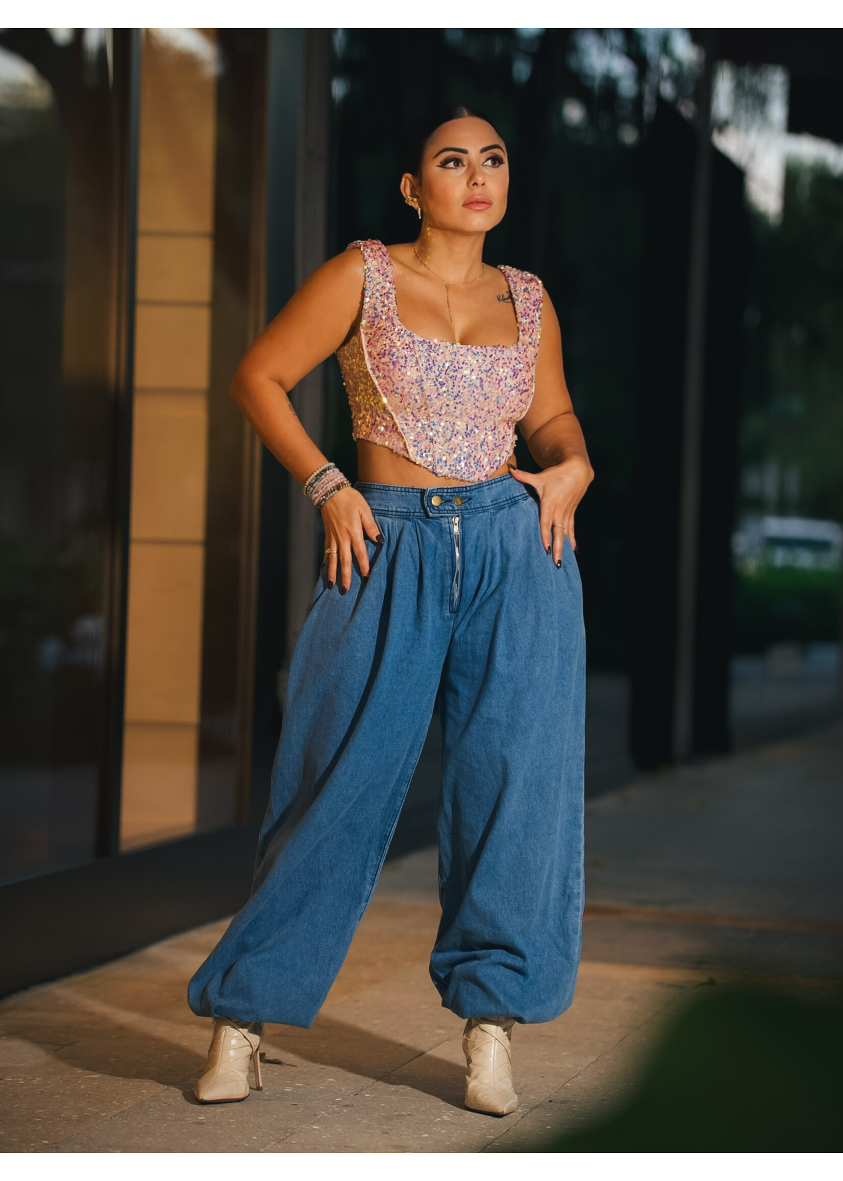 Mccolin High Waisted Denim Pants