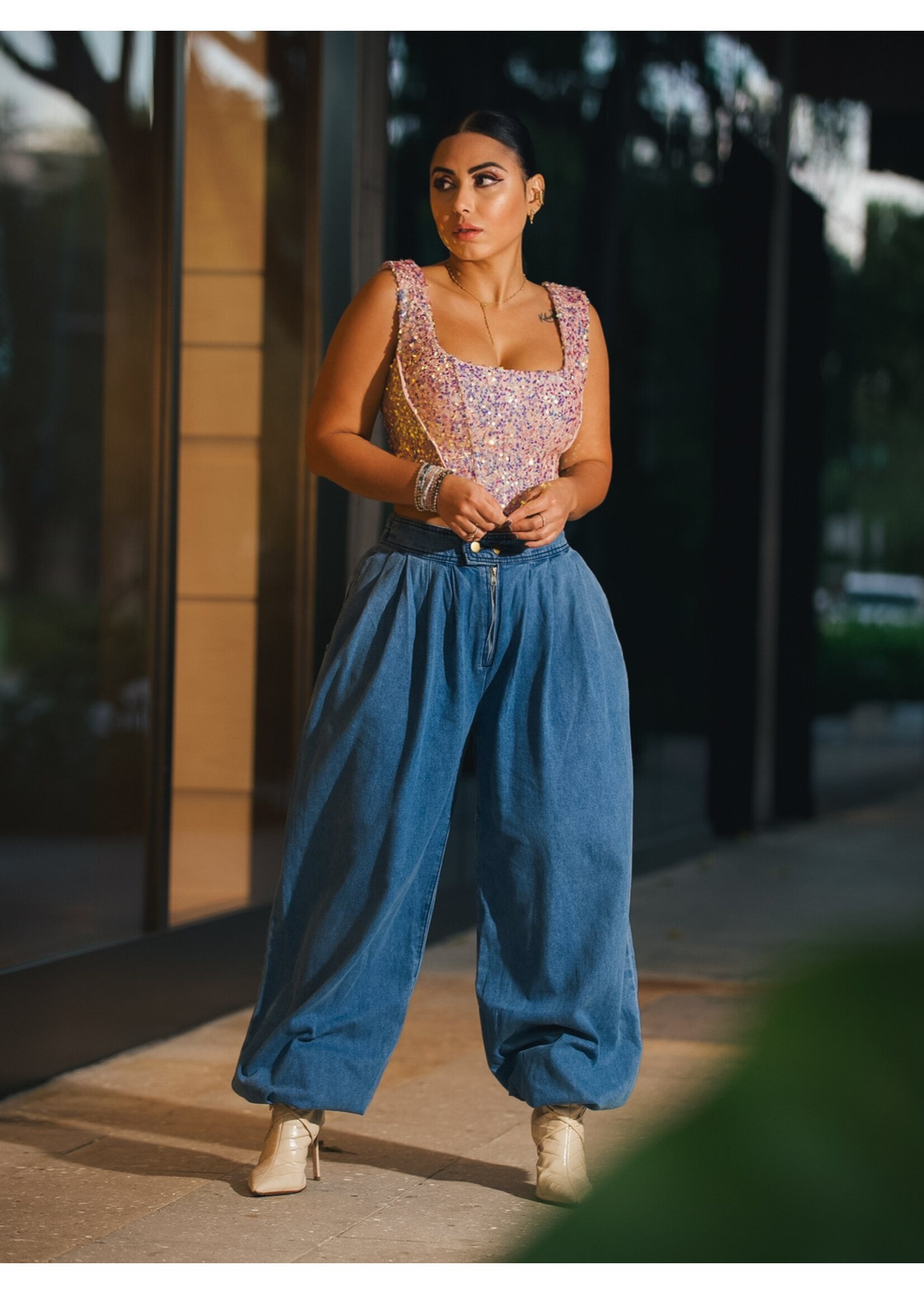 Mccolin High Waisted Denim Pants