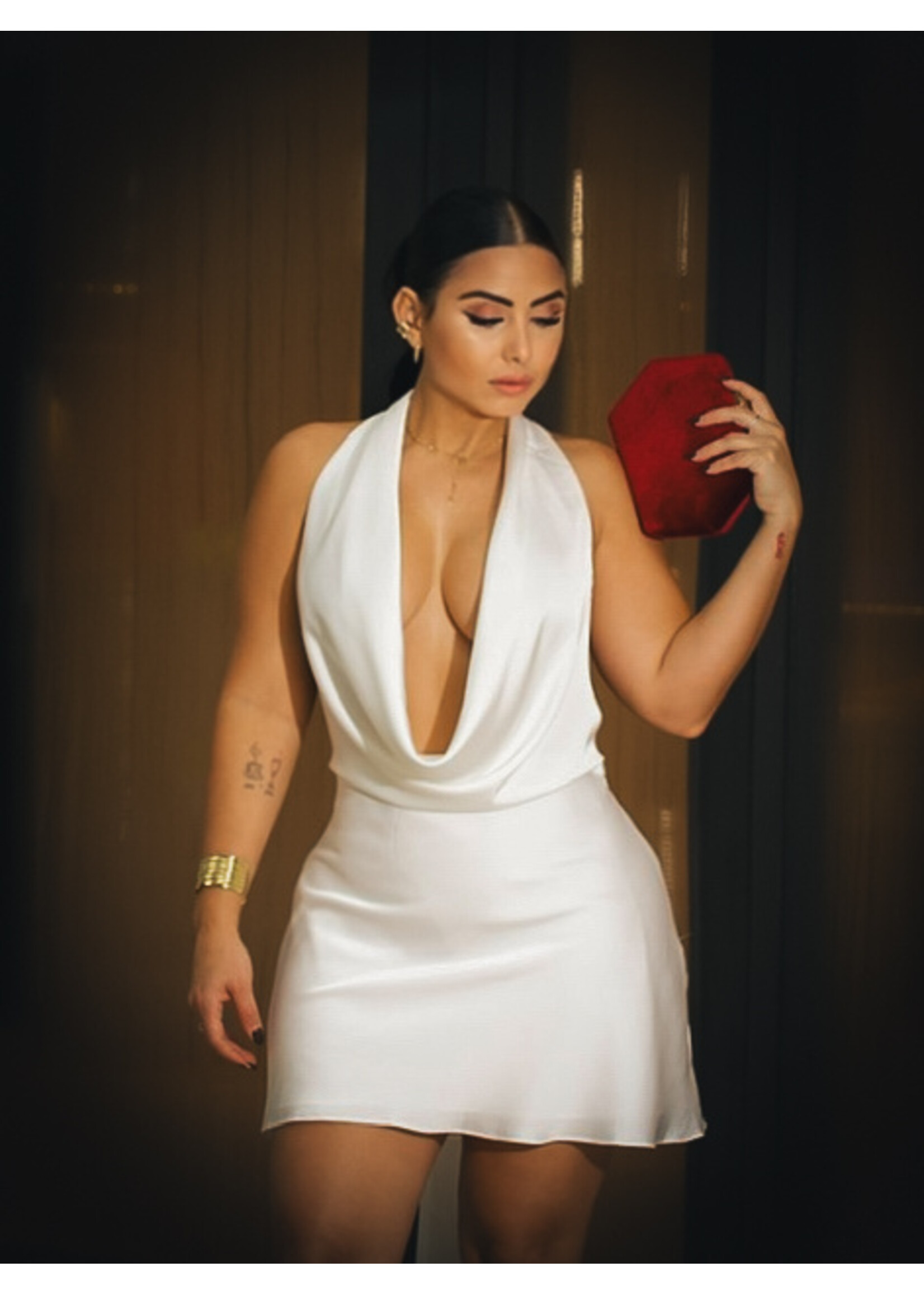 Satin Cowl Mini Dress