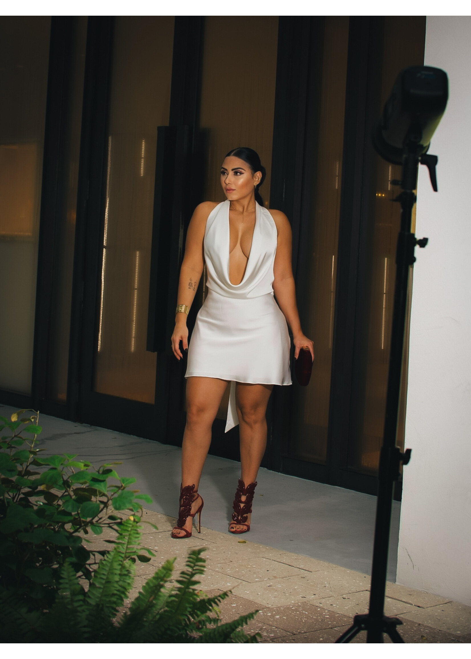 Satin Cowl Mini Dress