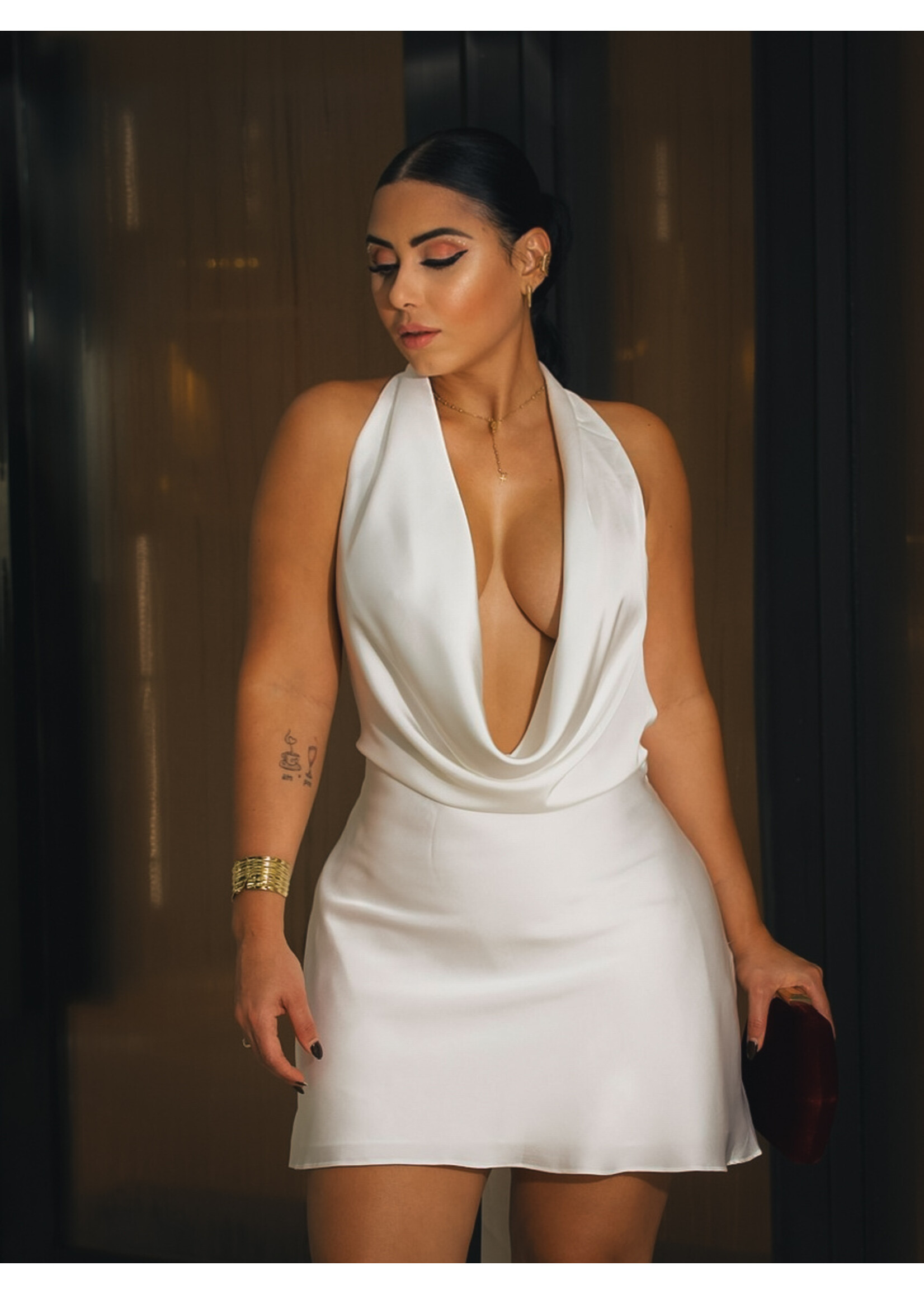 Satin Cowl Mini Dress