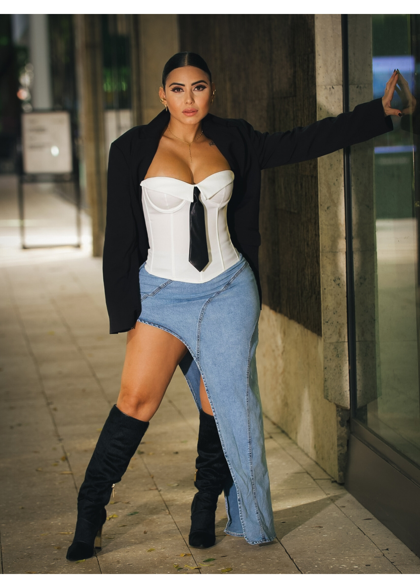 Mccolin Asymmetric Denim Skirt