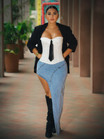 Mccolin Asymmetric Denim Skirt