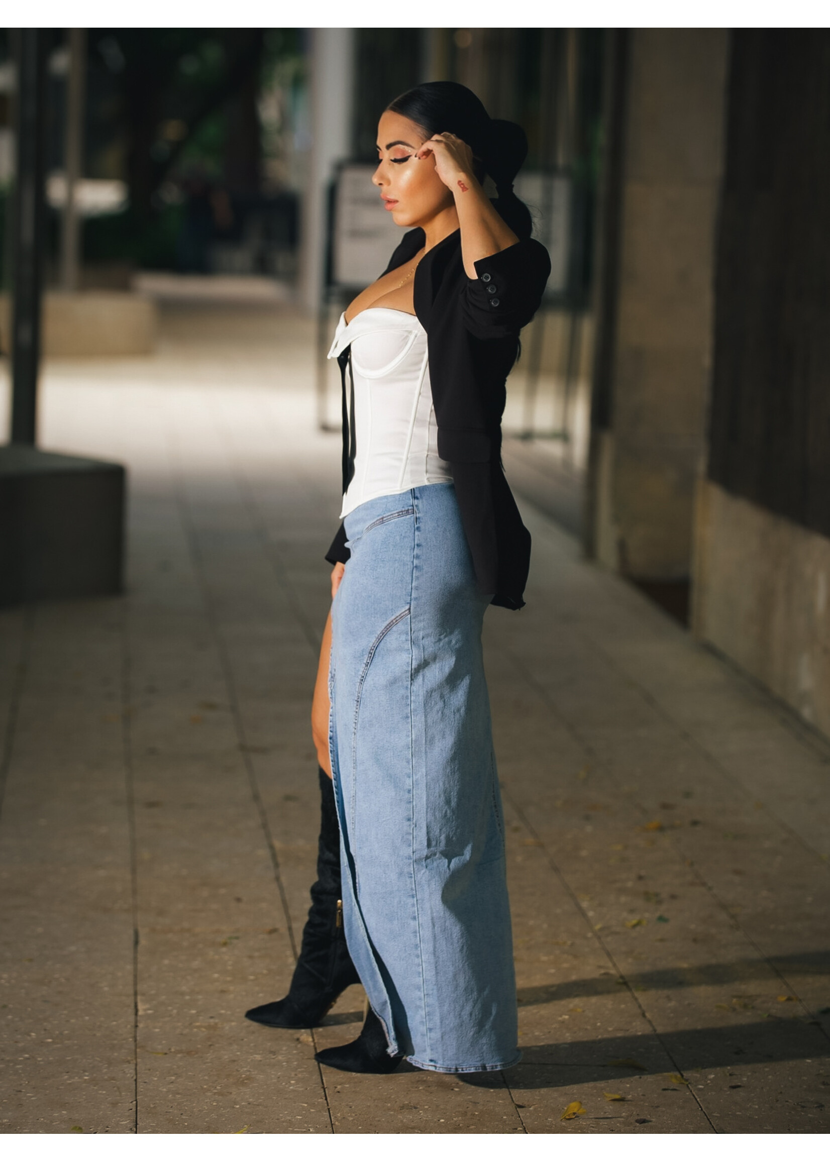 Mccolin Asymmetric Denim Skirt