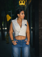 Contrast Denim and Woven Vest