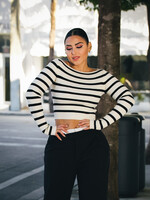 Striped Ribbed  Cropped Knit Top