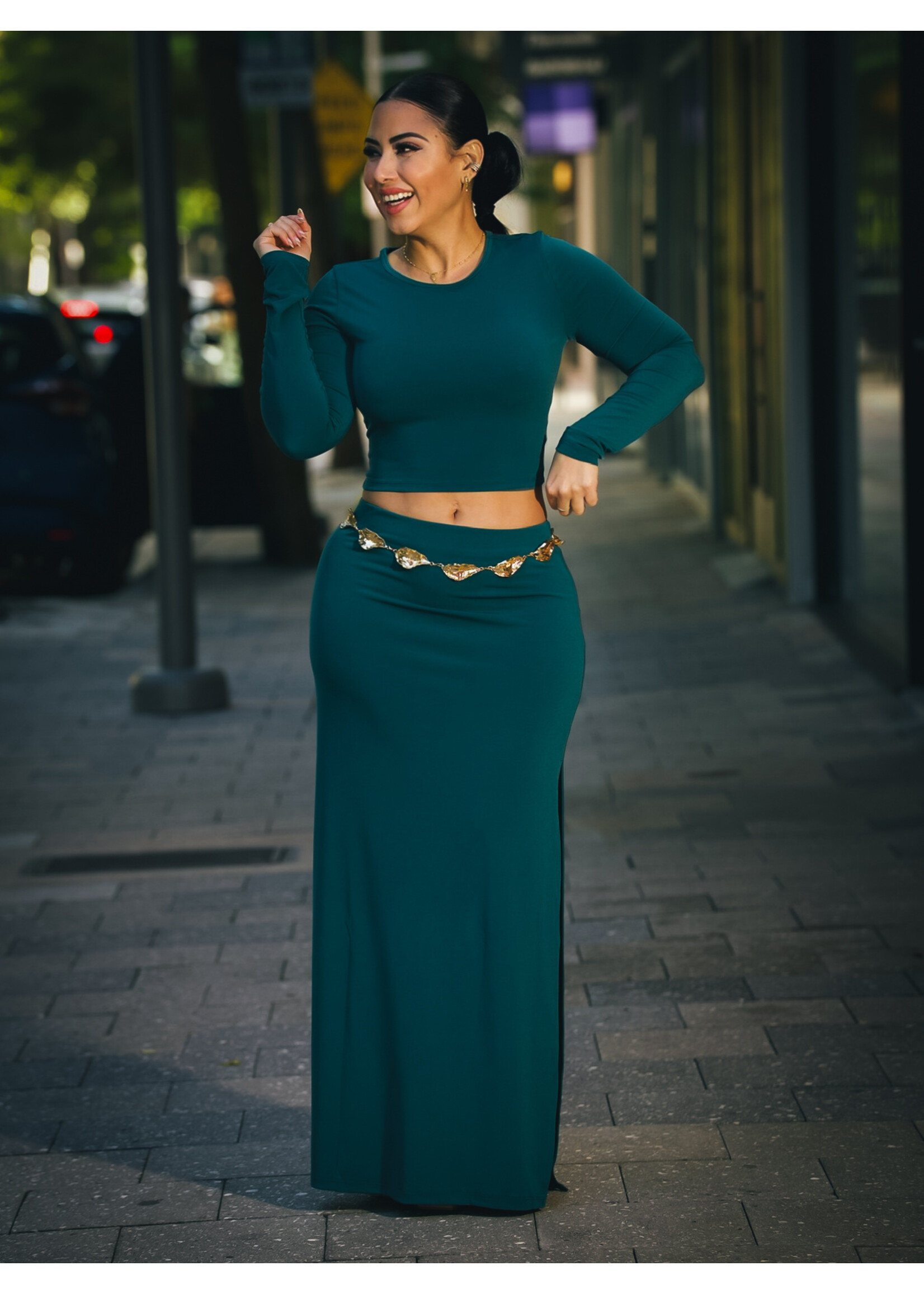 Long Sleeve Crop Top & Slit Maxi Skirt Set