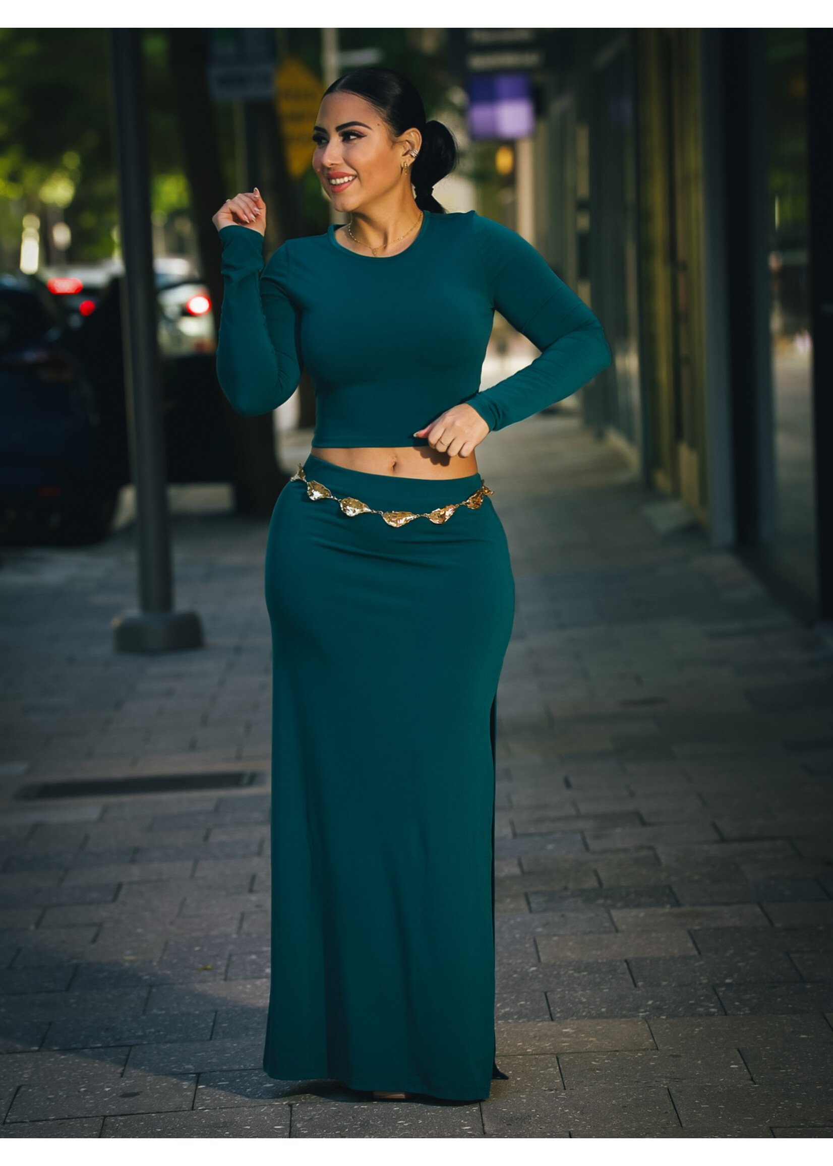 Long Sleeve Crop Top & Slit Maxi Skirt Set